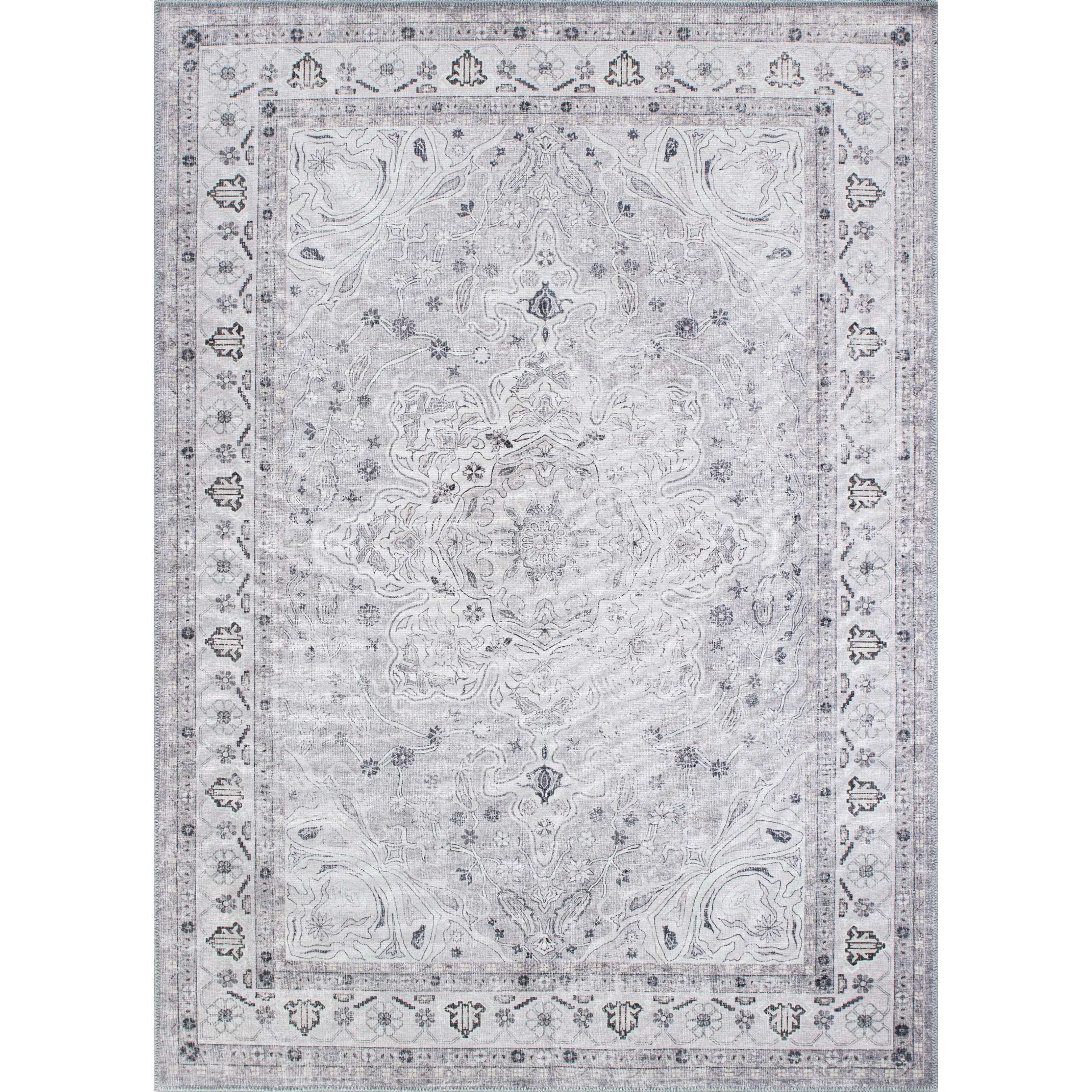 Transitional Medallion Machine Washable Area Rug