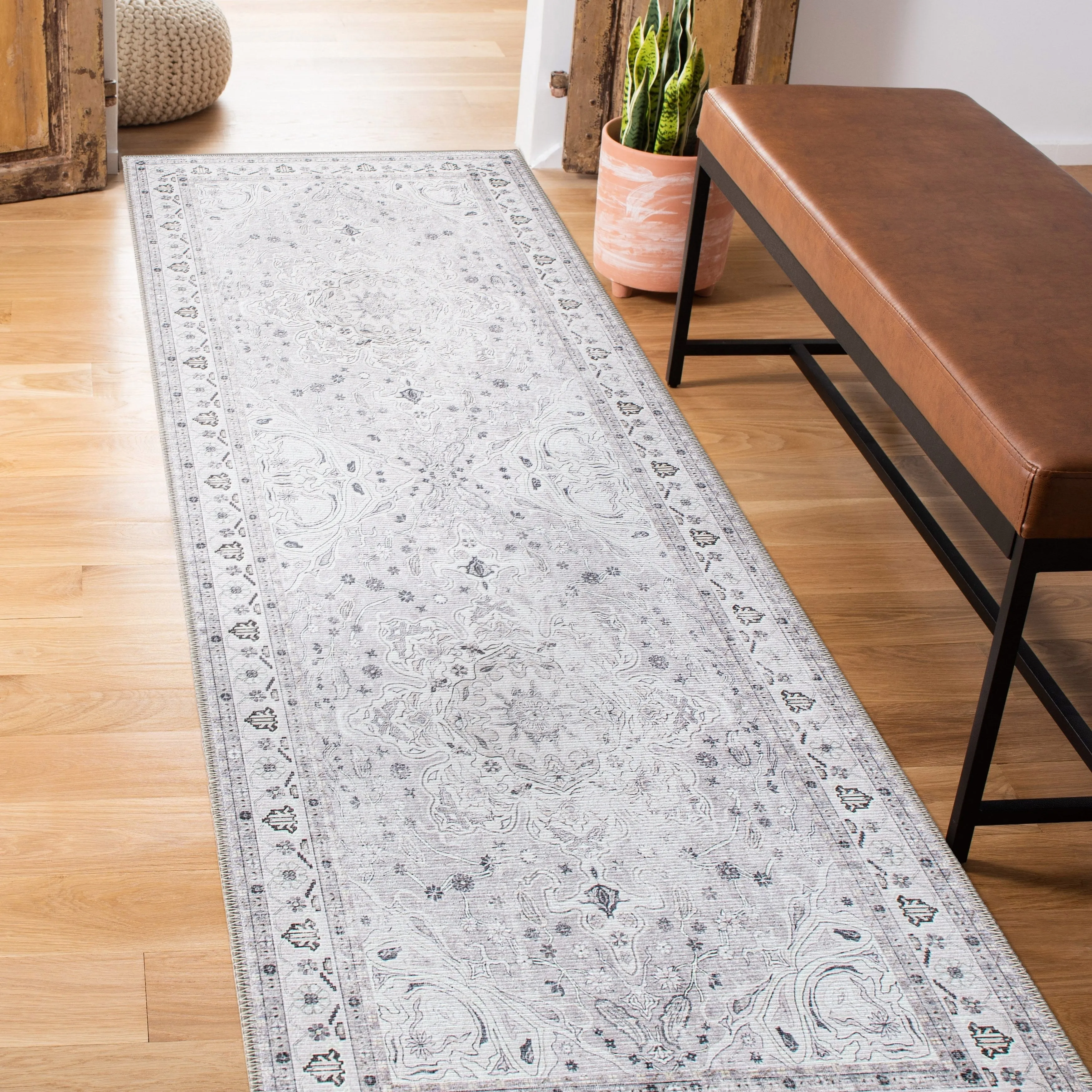 Transitional Medallion Machine Washable Area Rug