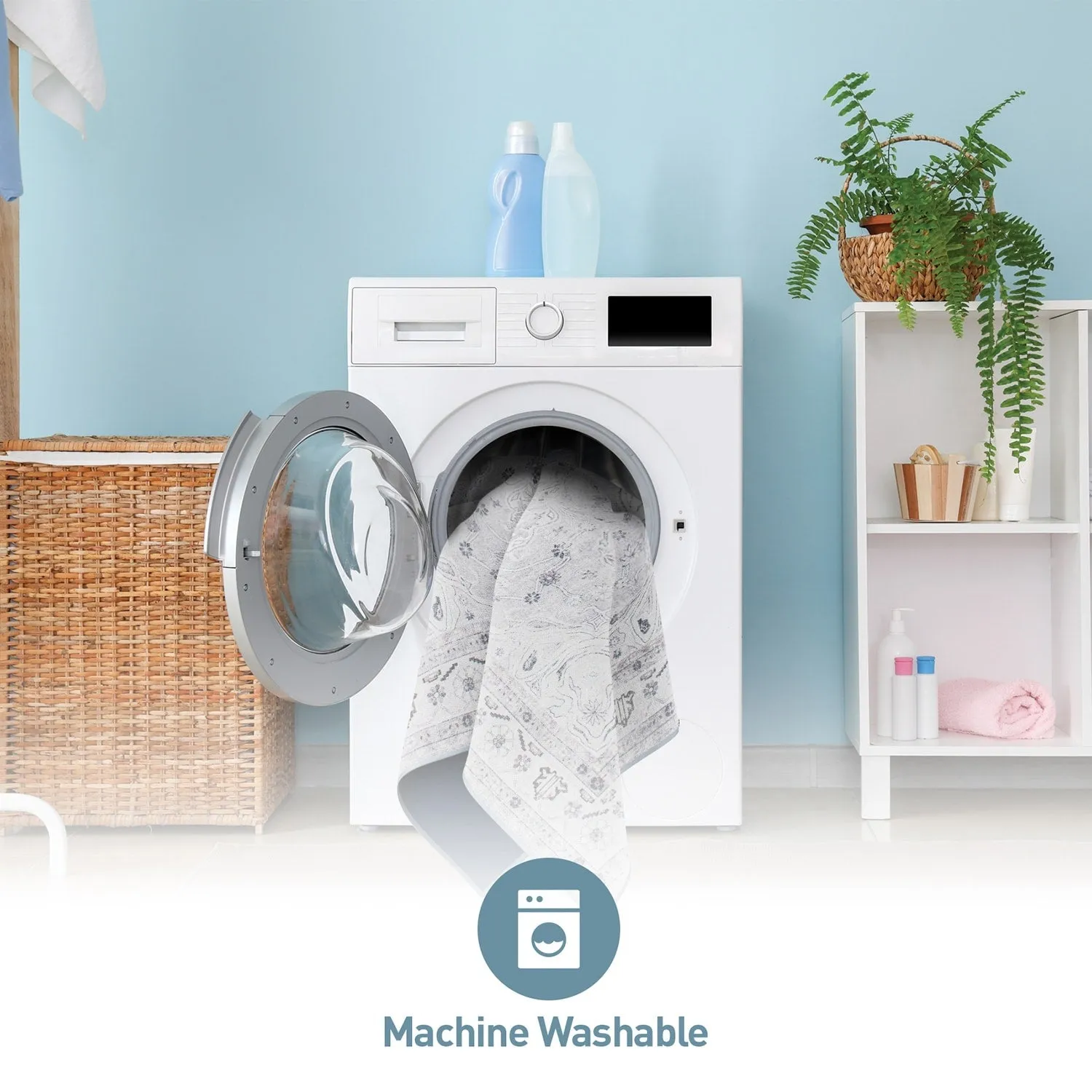 Transitional Medallion Machine Washable Area Rug