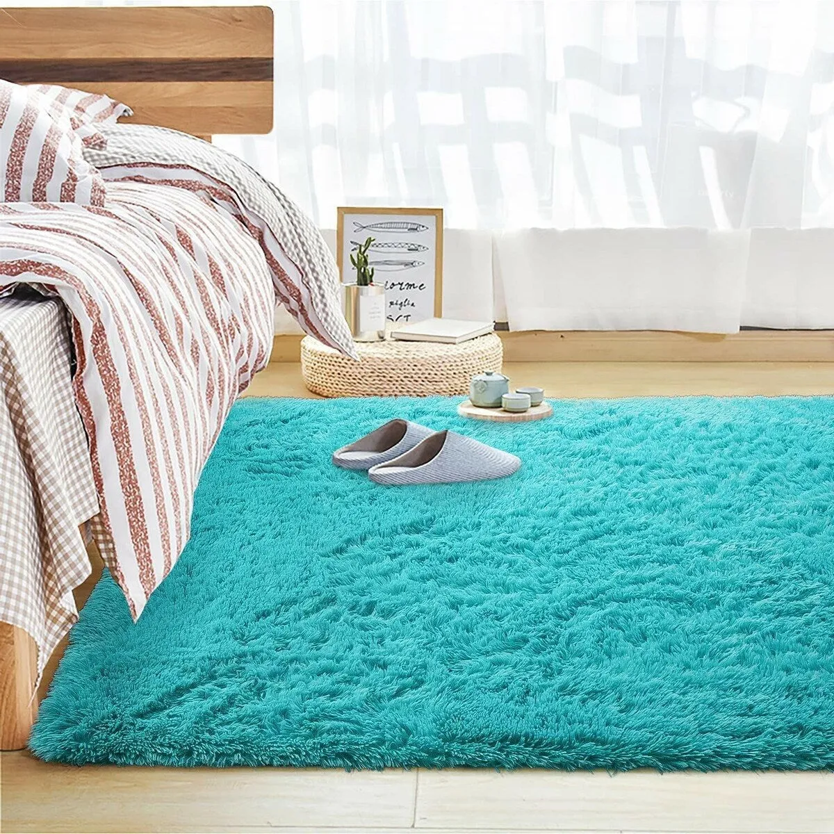 Ultra Soft Fluffy Rug Indoor Area Carpet. 47 x 31 in. Blue - 31X47