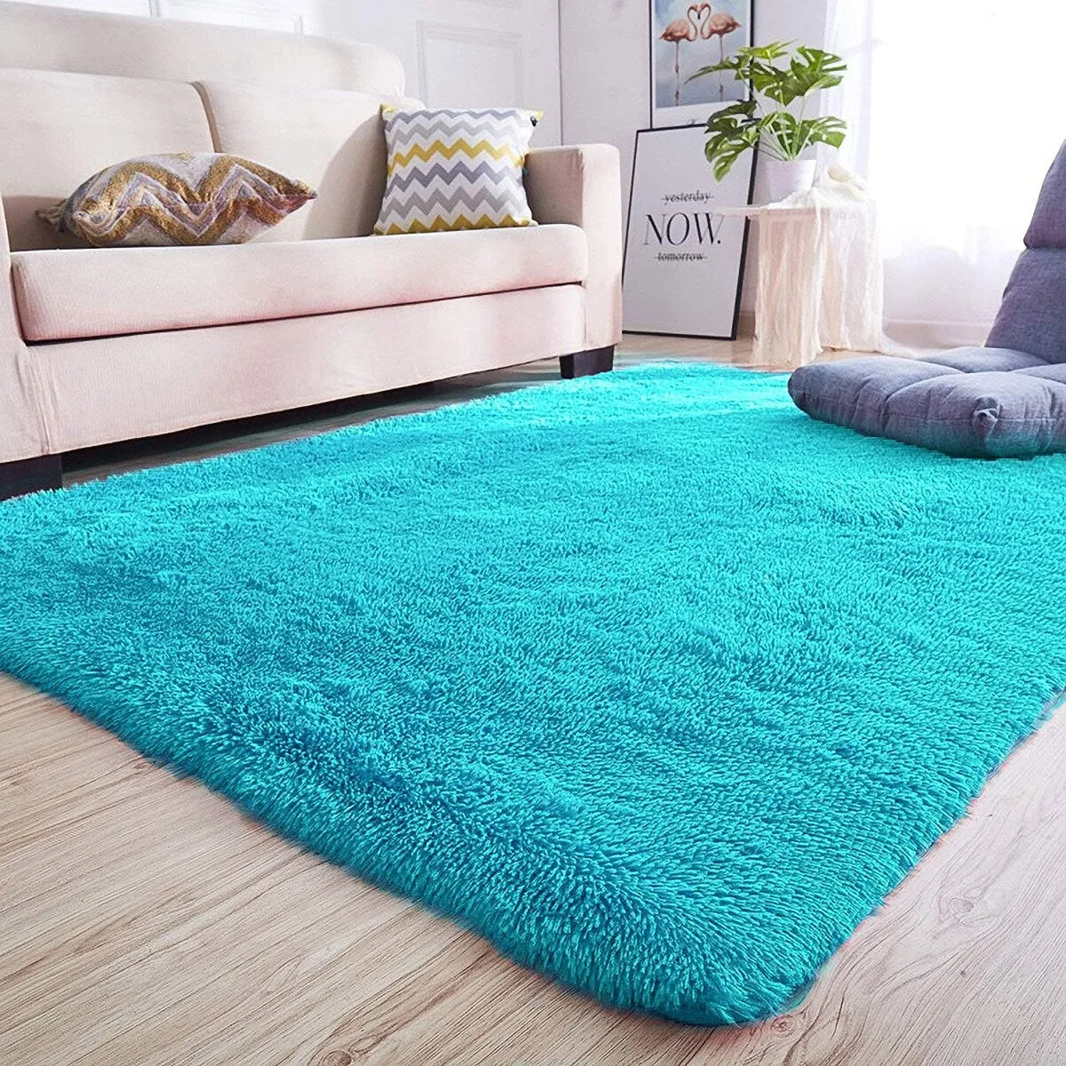 Ultra Soft Fluffy Rug Indoor Area Carpet. 47 x 31 in. Blue - 31X47