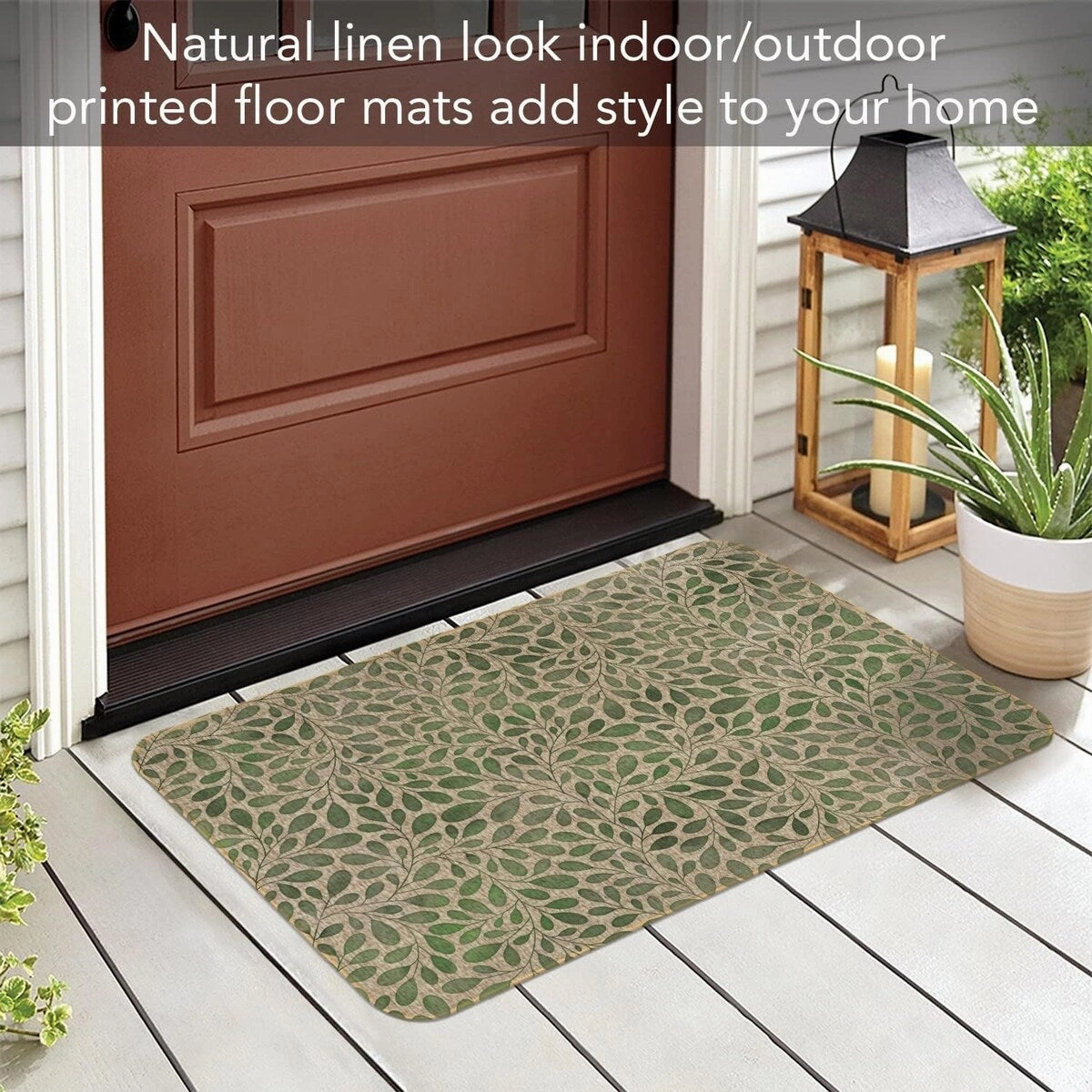 Verde Garden Decorative Indoor/Outdoor Natural Linen Look Floor Mat with Recycled Rubber Back Made in The USA 29.5 x 17.75