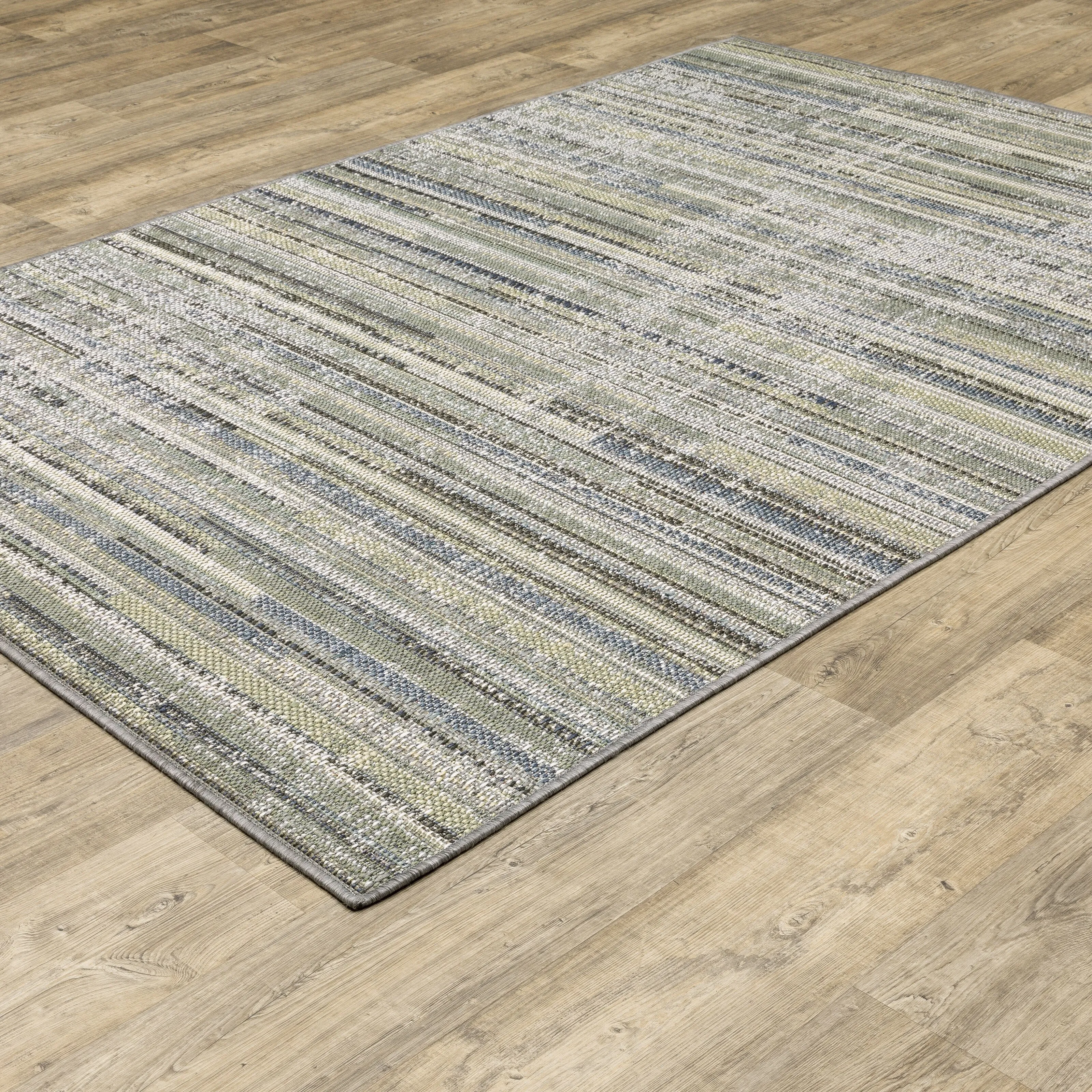 Vista Home Calla Contemporary Striped Blue/ Green Indoor/Outdoor Area Rug