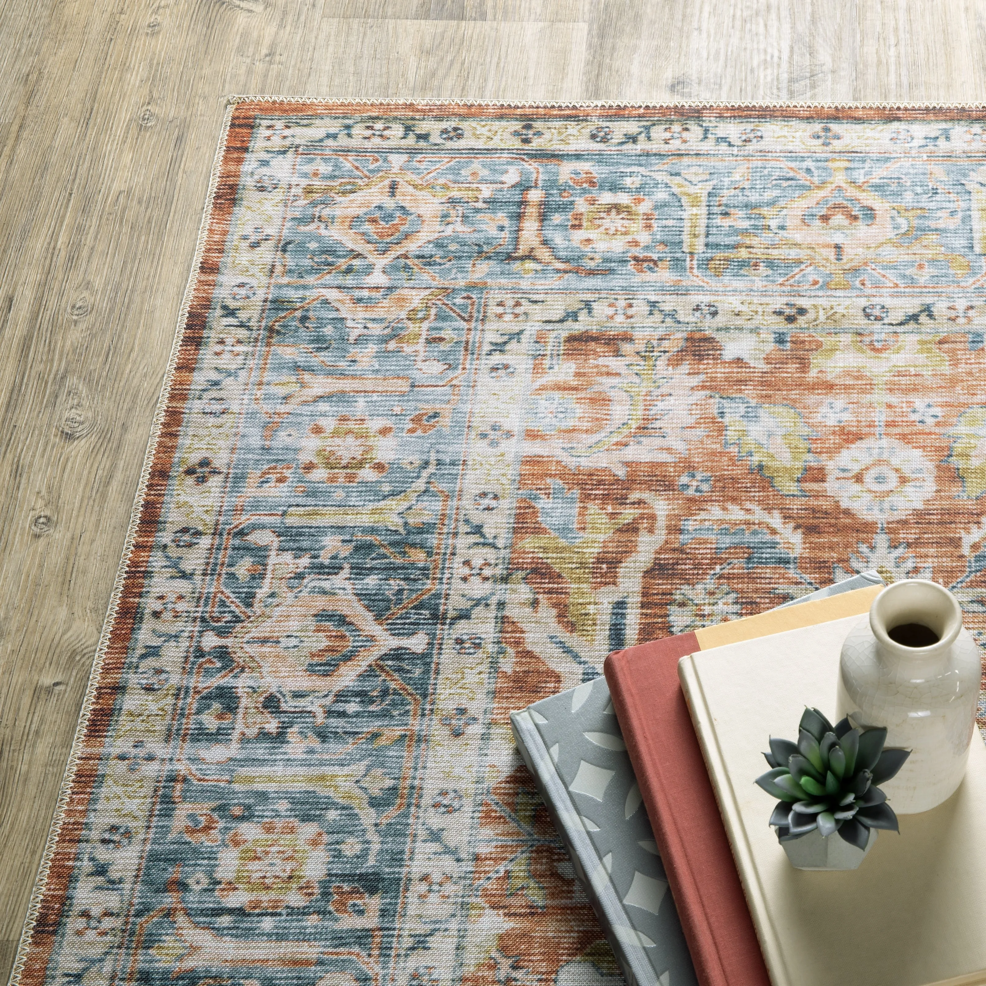 Vista Home Clarissa Washable Bordered Oriental Indoor Area Rug Mat