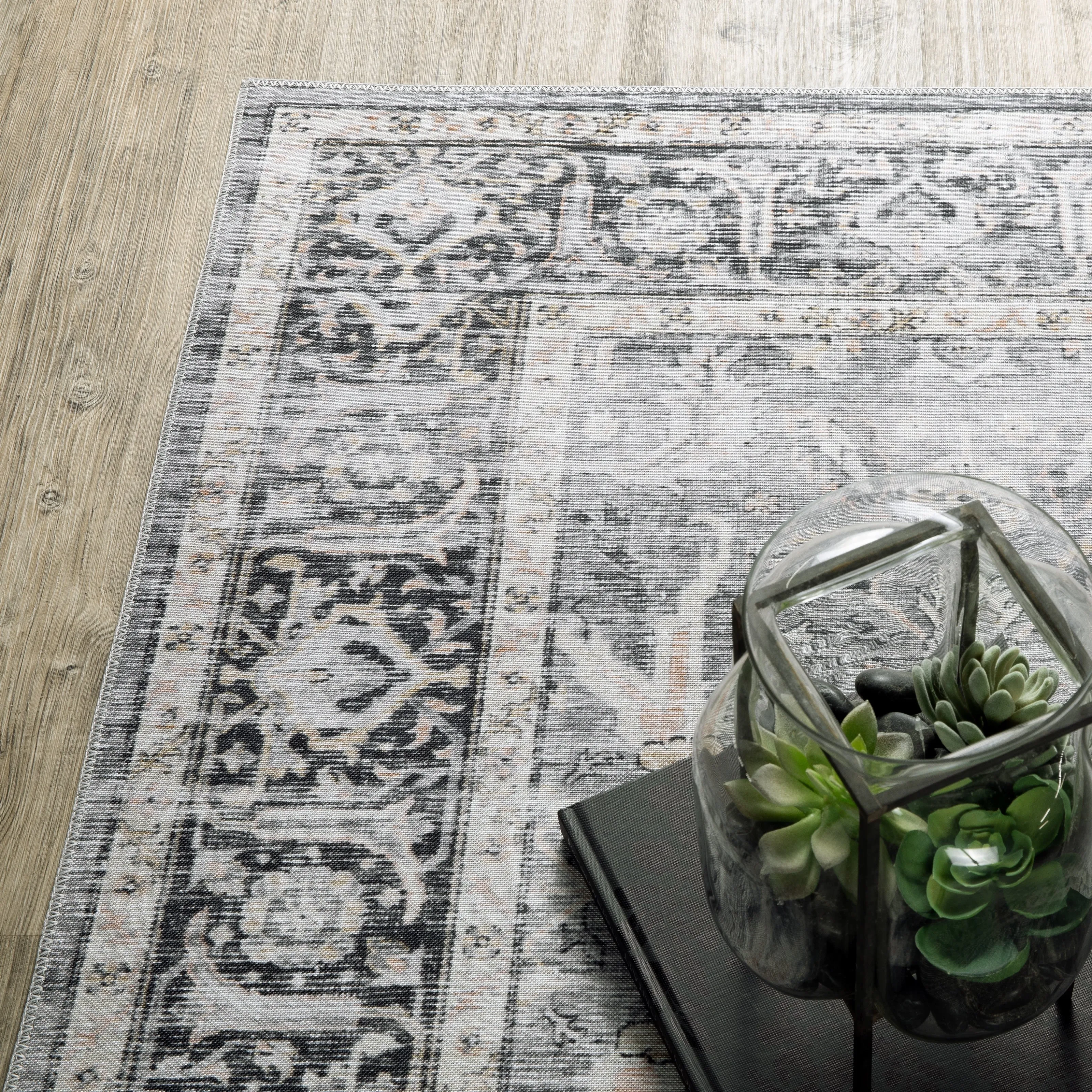 Vista Home Clarissa Washable Bordered Oriental Indoor Area Rug Mat