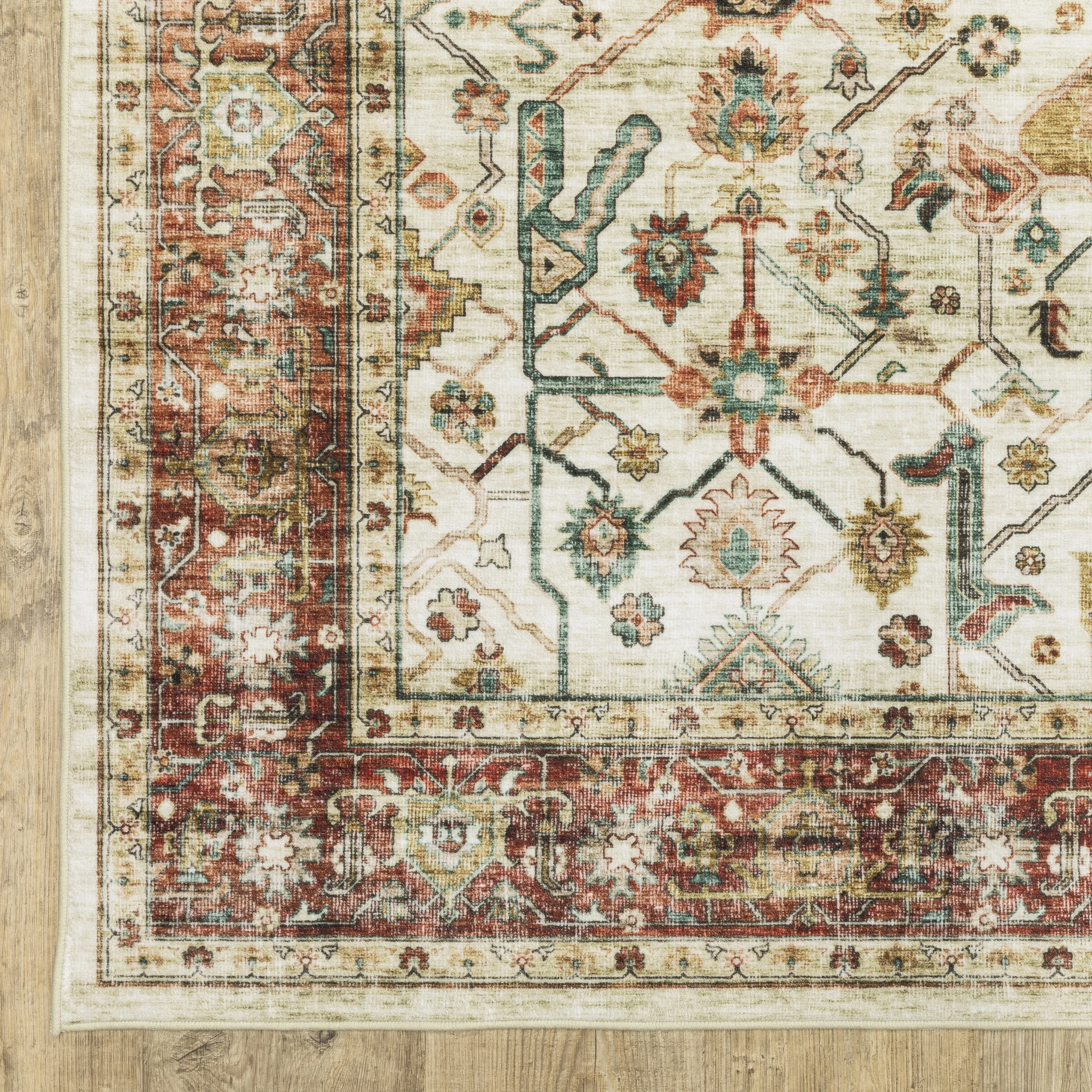 Vista Home Sunderland Vintage Bordered Machine Washable Area Rug Mat