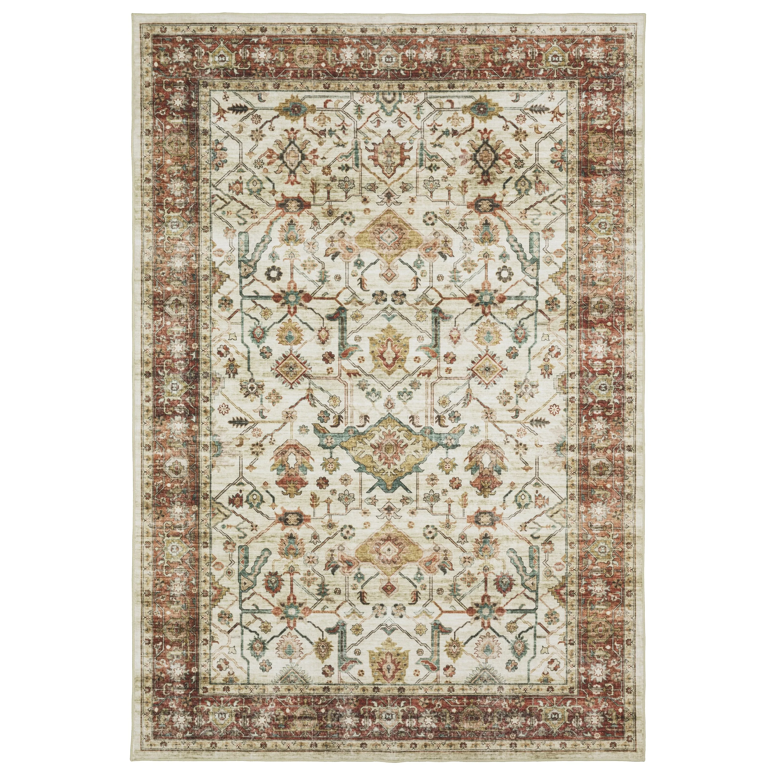 Vista Home Sunderland Vintage Bordered Machine Washable Area Rug Mat