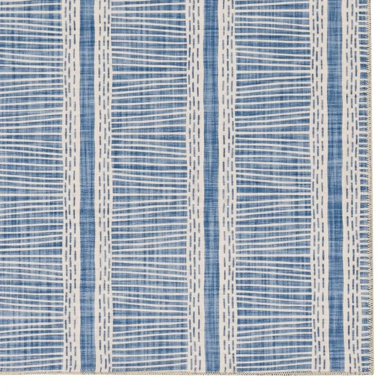 Wallen Machine Washable Artistic Blue and Ivory Rug