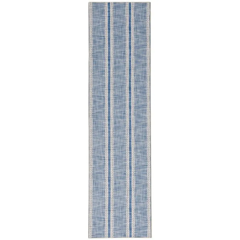 Wallen Machine Washable Artistic Blue and Ivory Rug