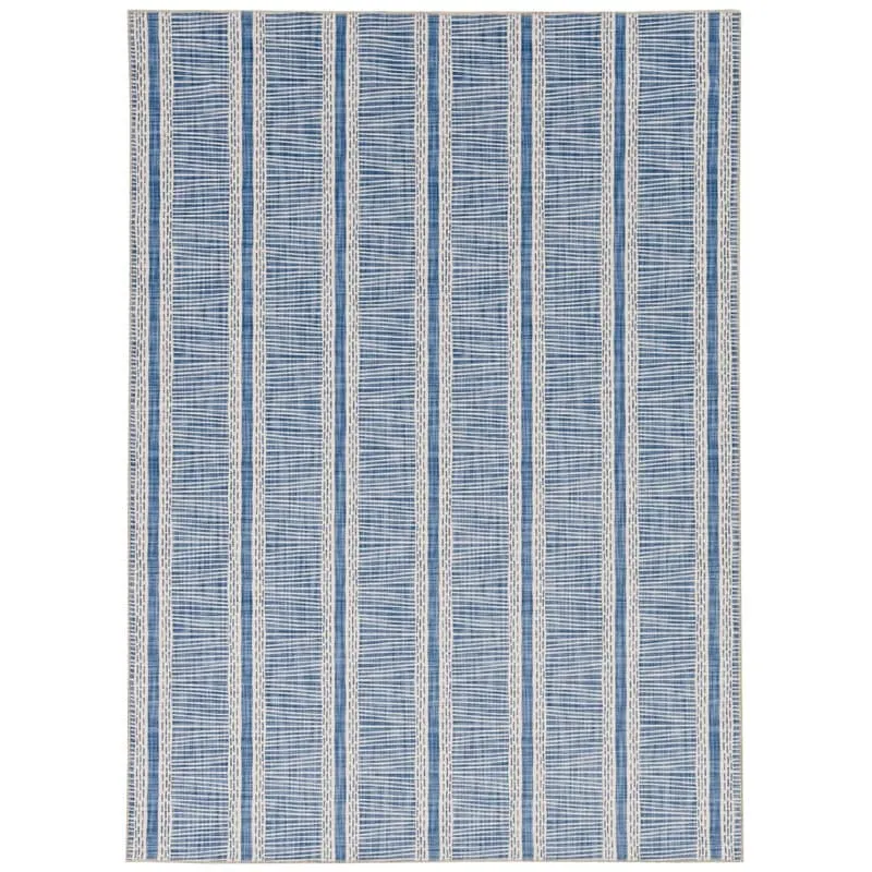 Wallen Machine Washable Artistic Blue and Ivory Rug