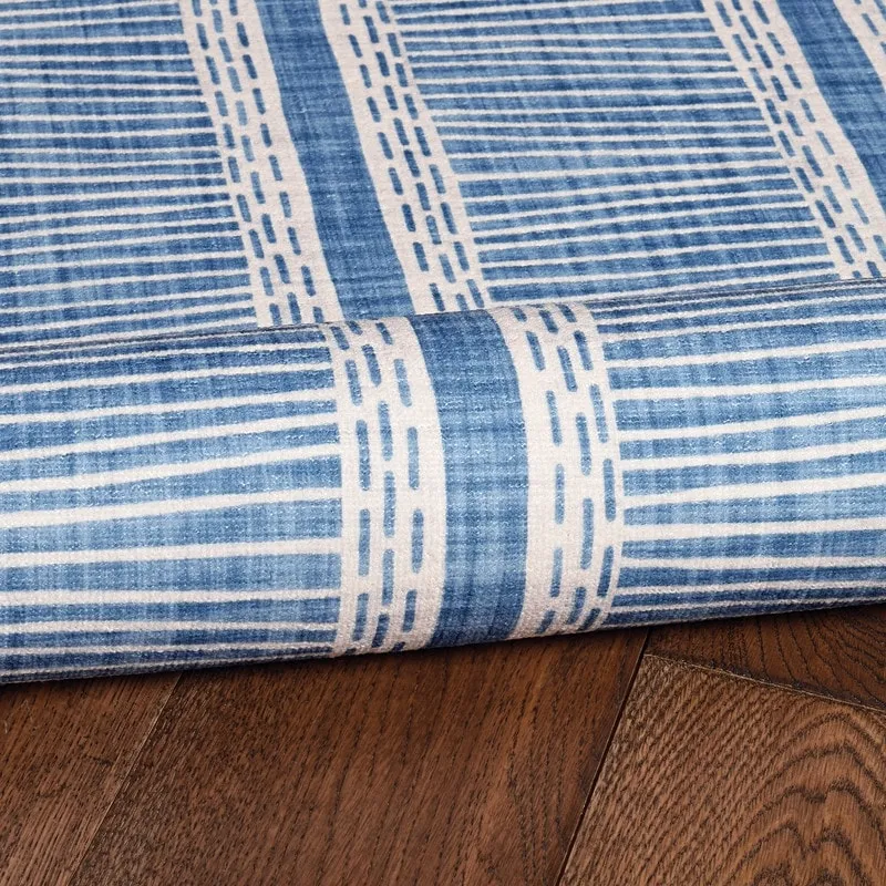 Wallen Machine Washable Artistic Blue and Ivory Rug