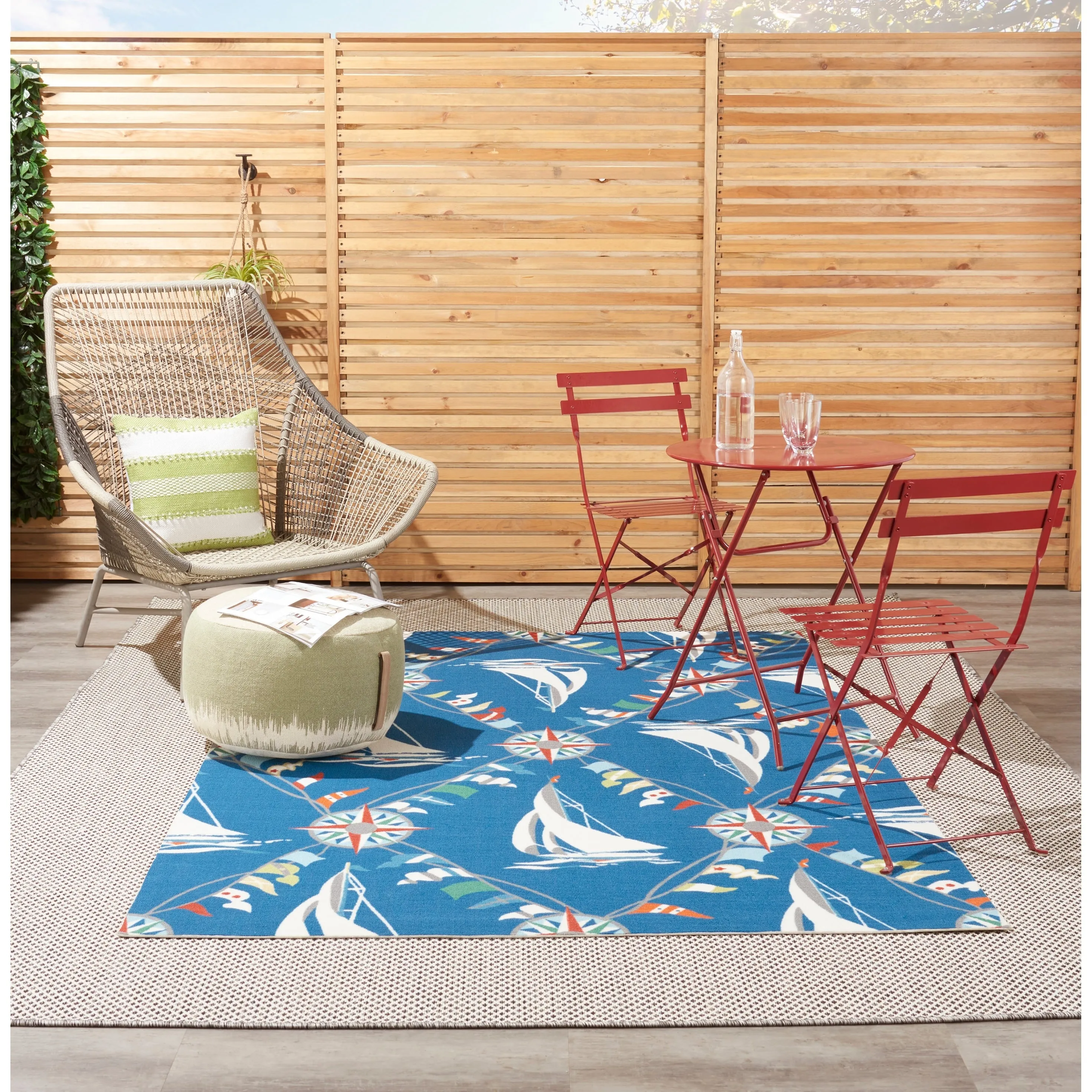 Waverly Sun N' Shade Coastal Nautical Indoor/Outdoor Blue Area Rug