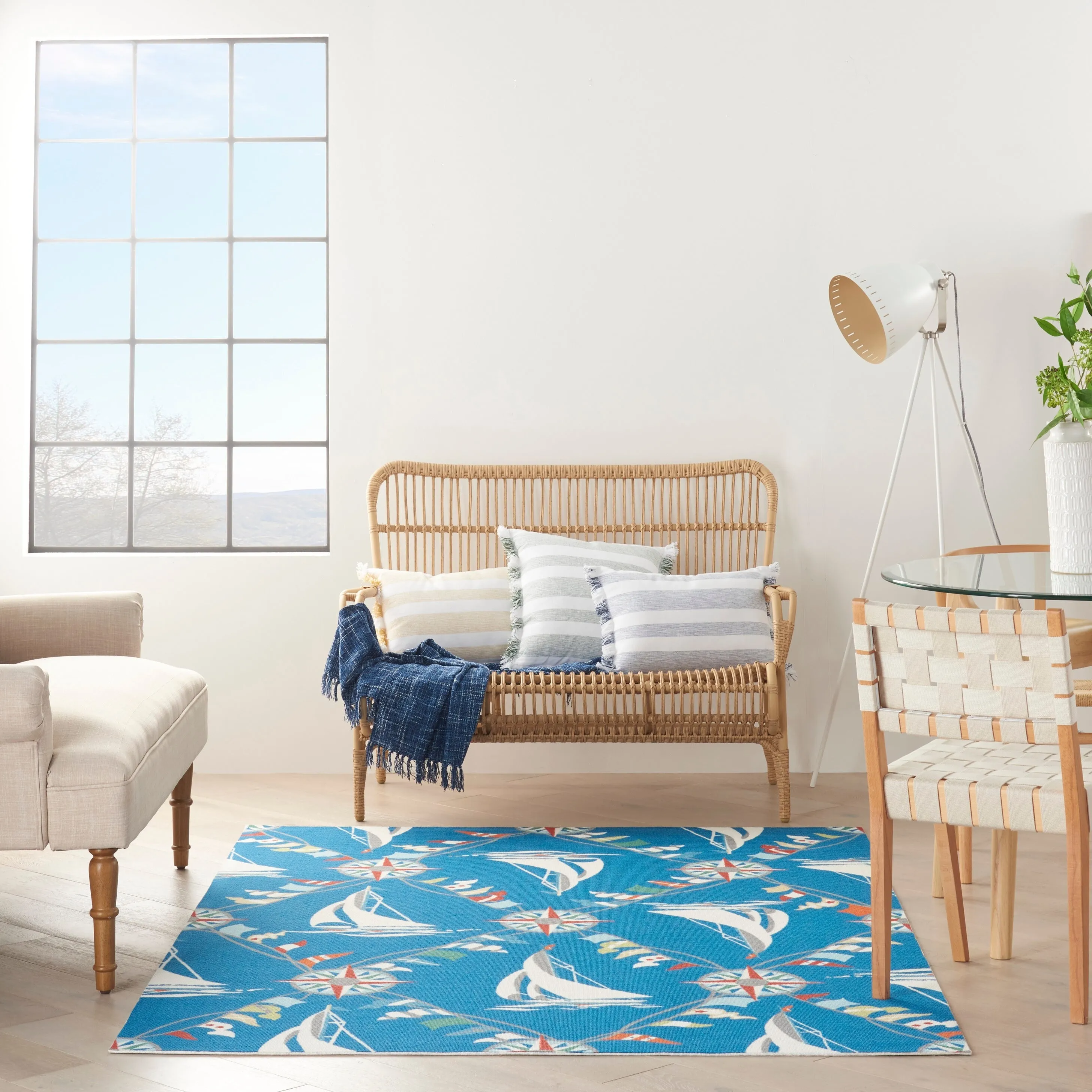 Waverly Sun N' Shade Coastal Nautical Indoor/Outdoor Blue Area Rug