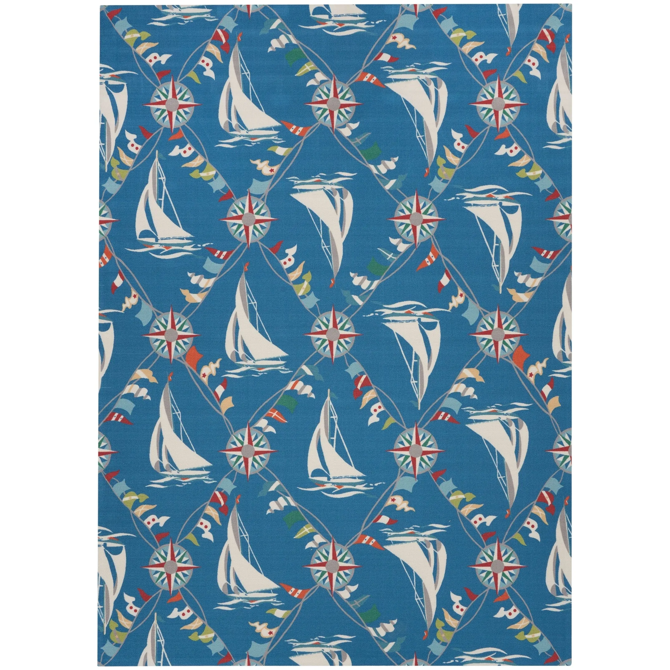 Waverly Sun N' Shade Coastal Nautical Indoor/Outdoor Blue Area Rug