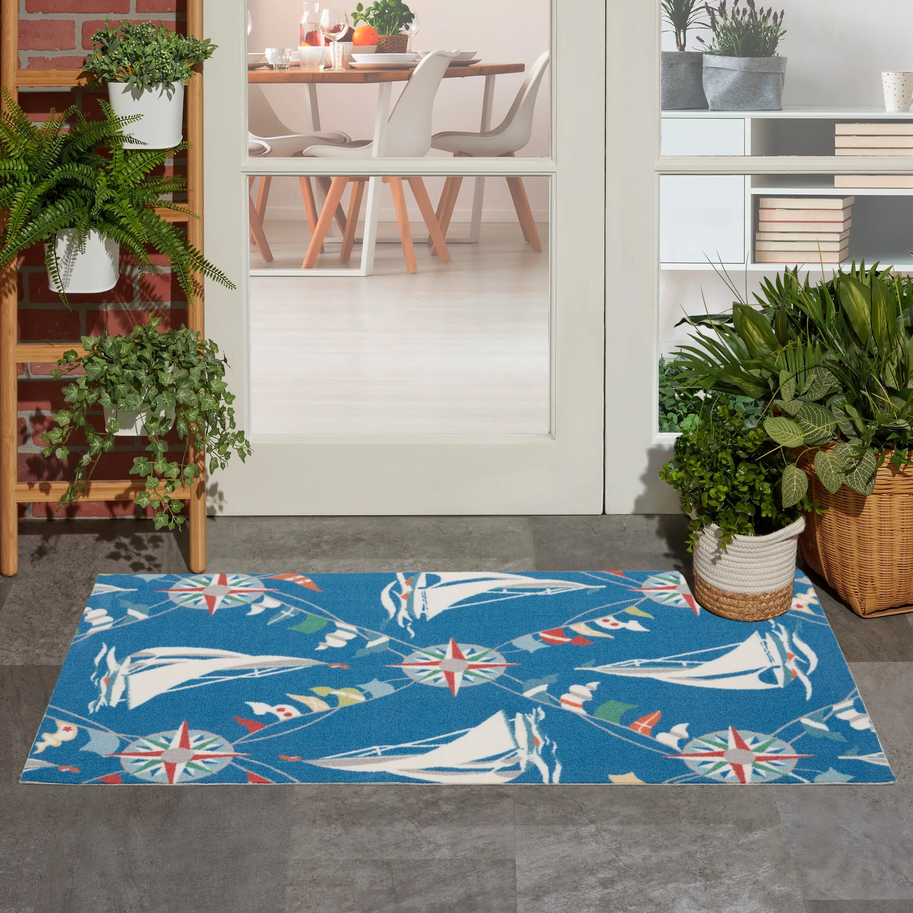 Waverly Sun N' Shade Coastal Nautical Indoor/Outdoor Blue Area Rug