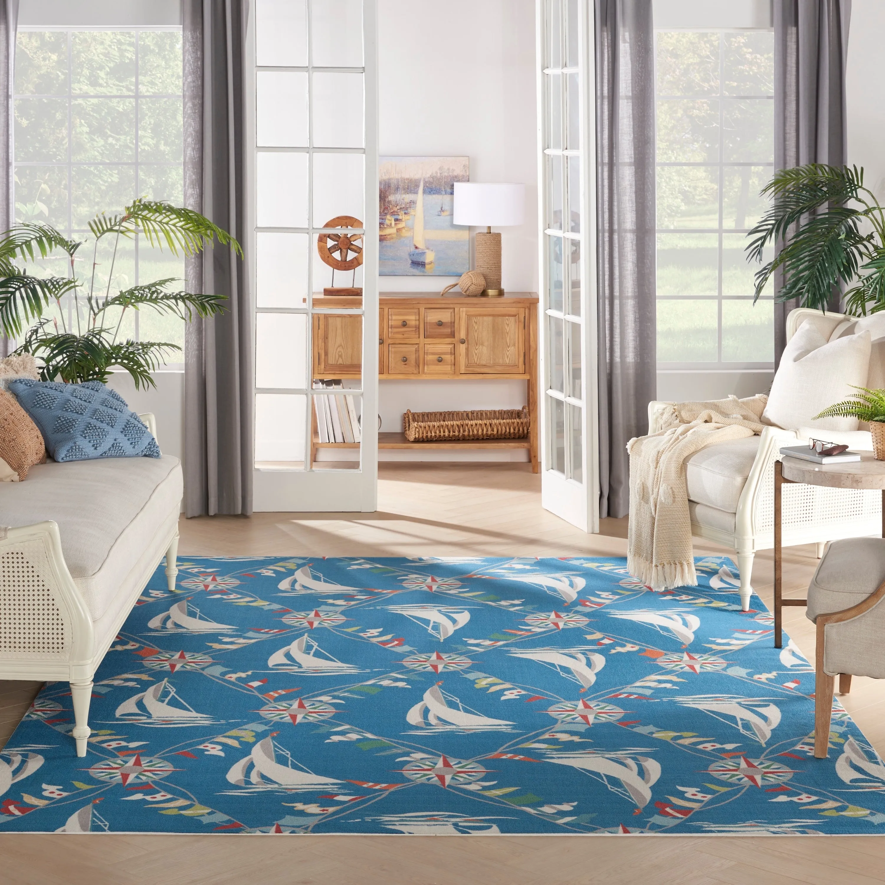 Waverly Sun N' Shade Coastal Nautical Indoor/Outdoor Blue Area Rug