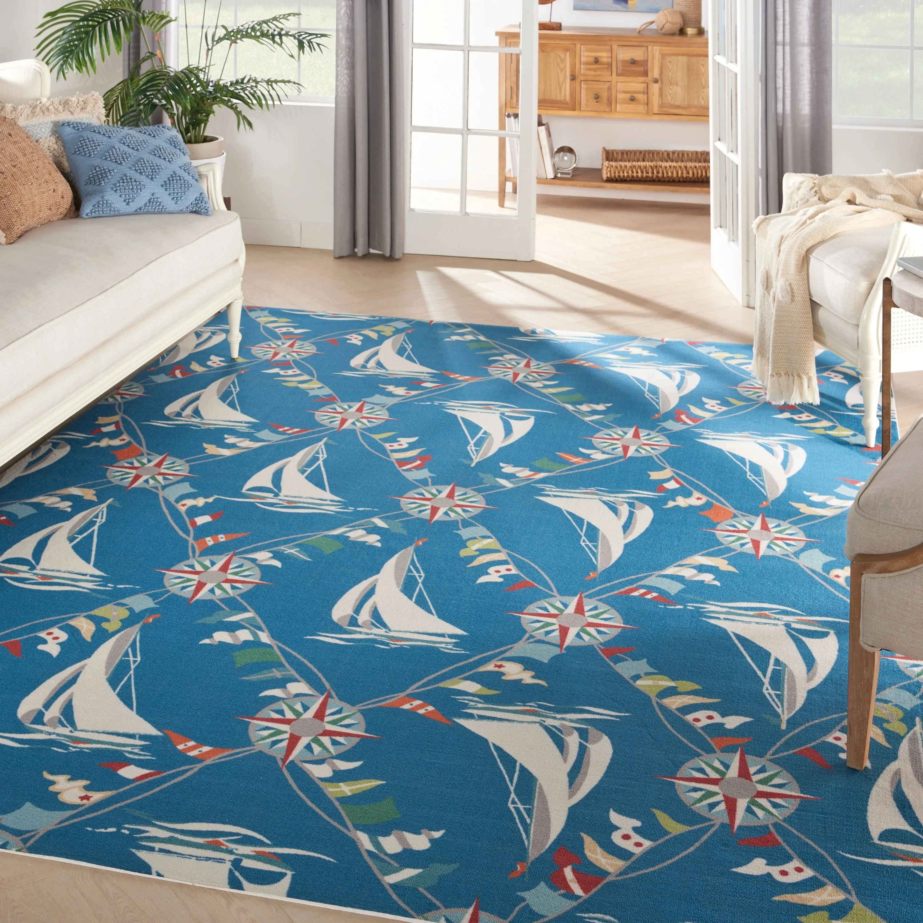 Waverly Sun N' Shade Coastal Nautical Indoor/Outdoor Blue Area Rug