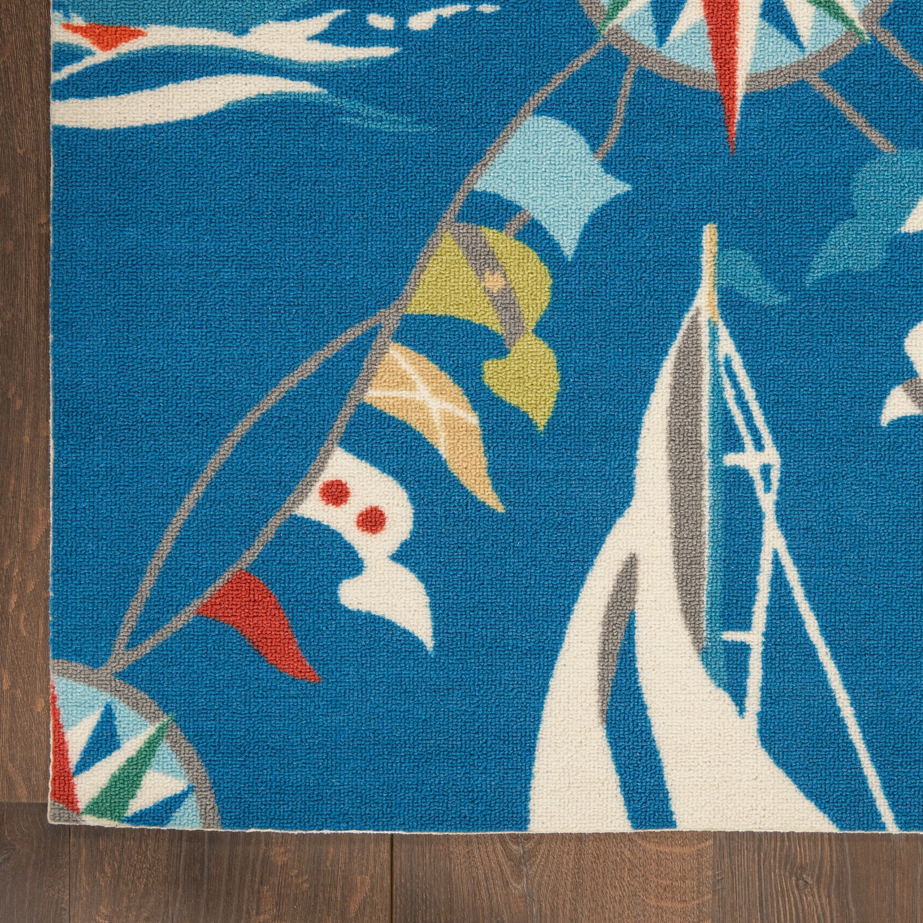 Waverly Sun N' Shade Coastal Nautical Indoor/Outdoor Blue Area Rug
