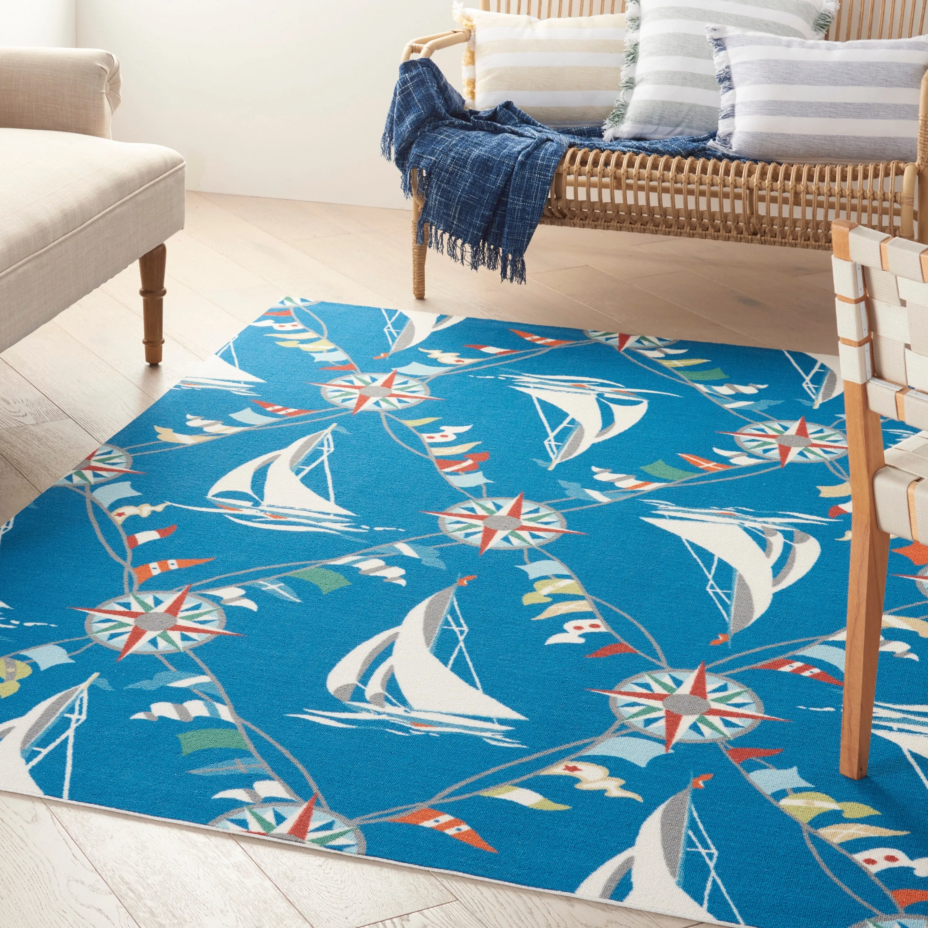 Waverly Sun N' Shade Coastal Nautical Indoor/Outdoor Blue Area Rug