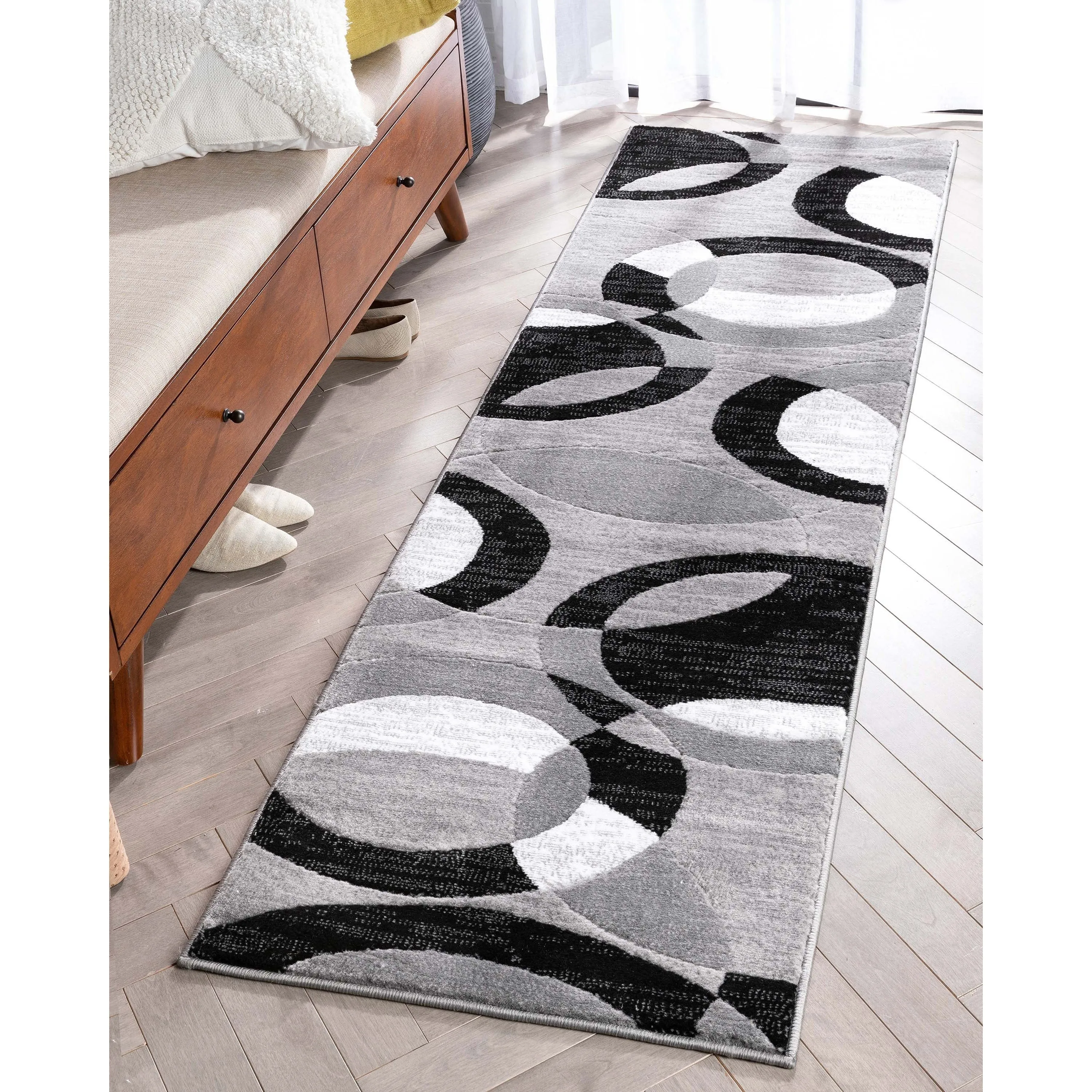 Well Woven Modern Geometric Circles Grey Runner Rug - 2' x 7'3
