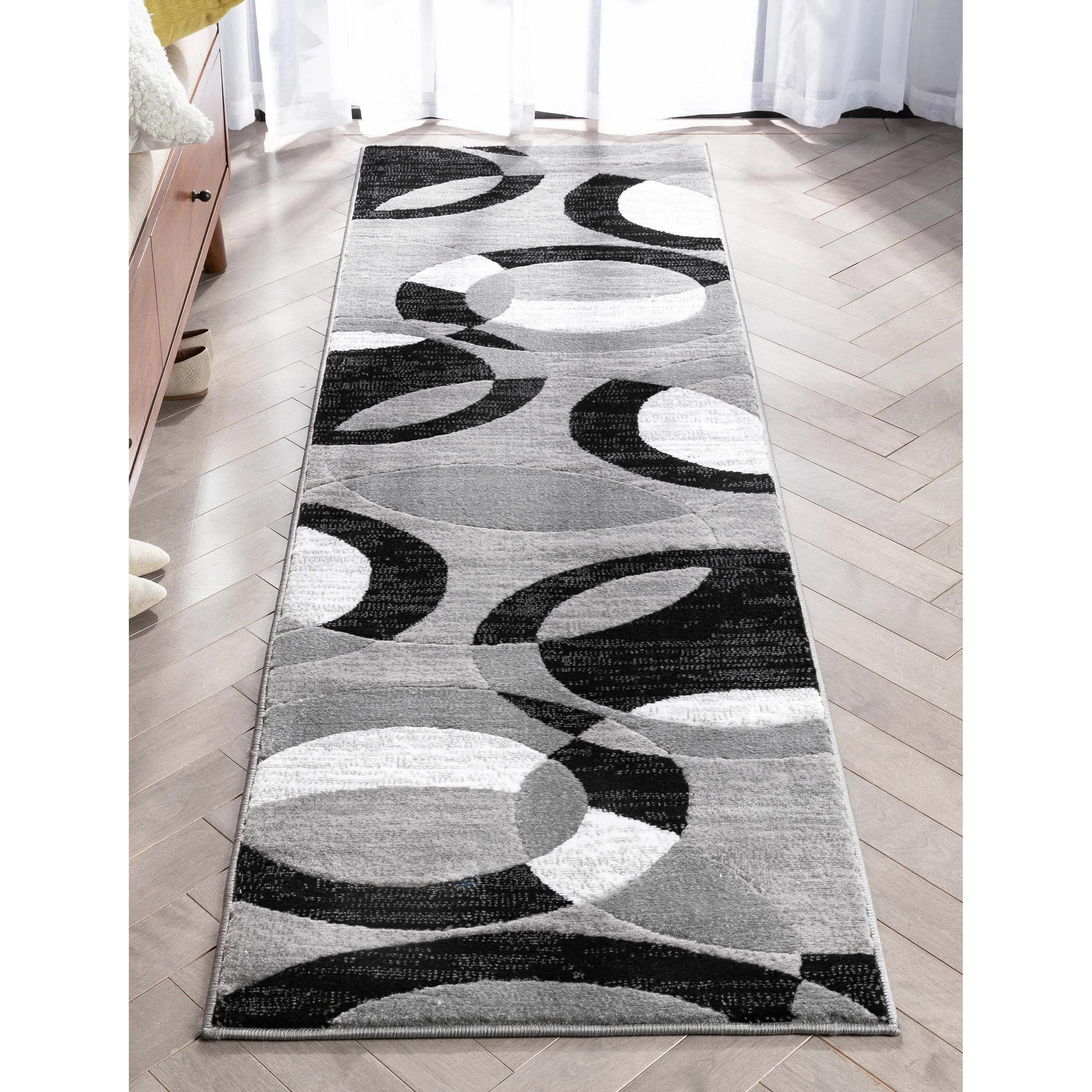 Well Woven Modern Geometric Circles Grey Runner Rug - 2' x 7'3