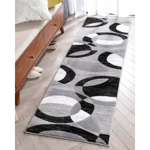 Well Woven Modern Geometric Circles Grey Runner Rug - 2' x 7'3
