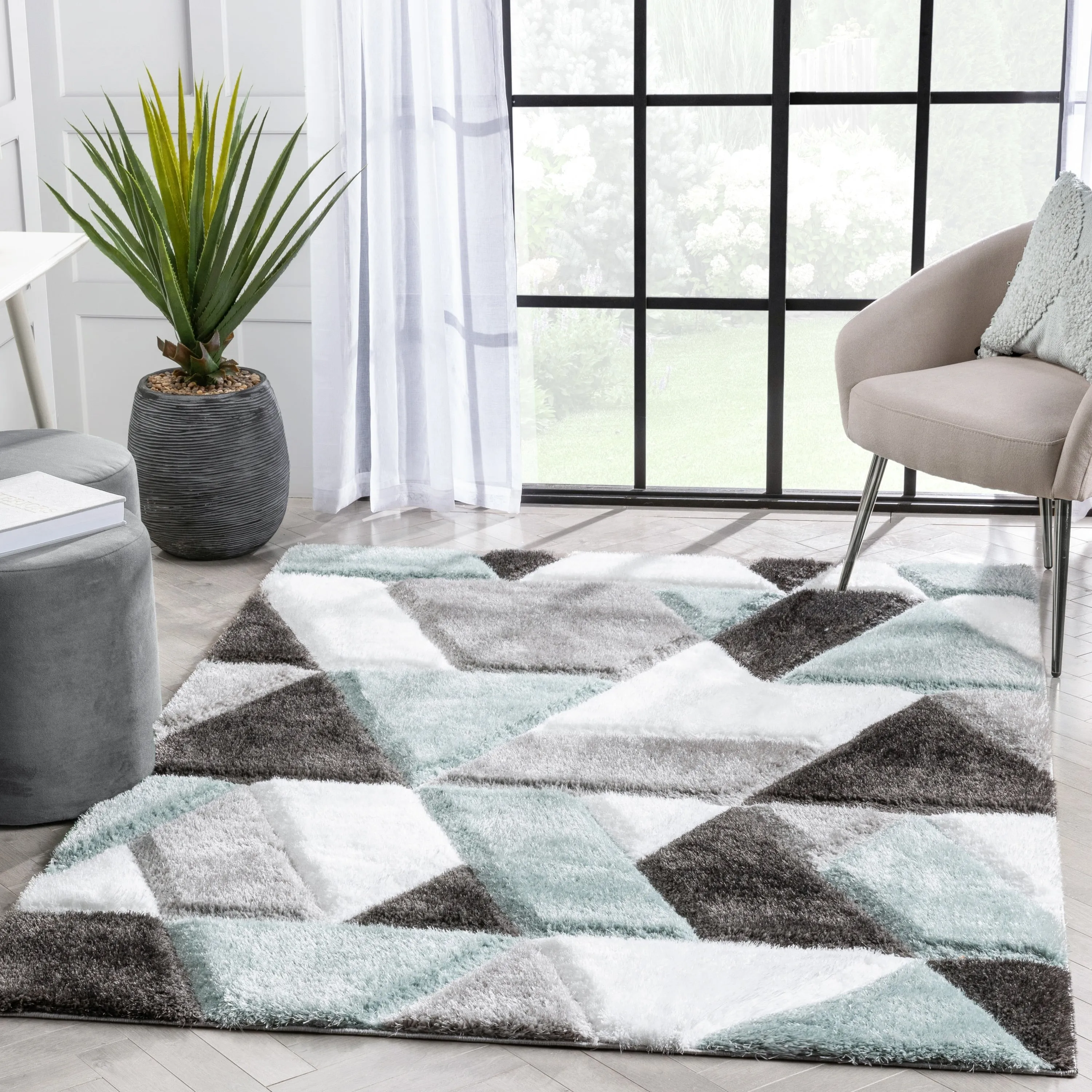 Well Woven San Francisco Holland Geometric Modern Carved Shag Area Rug
