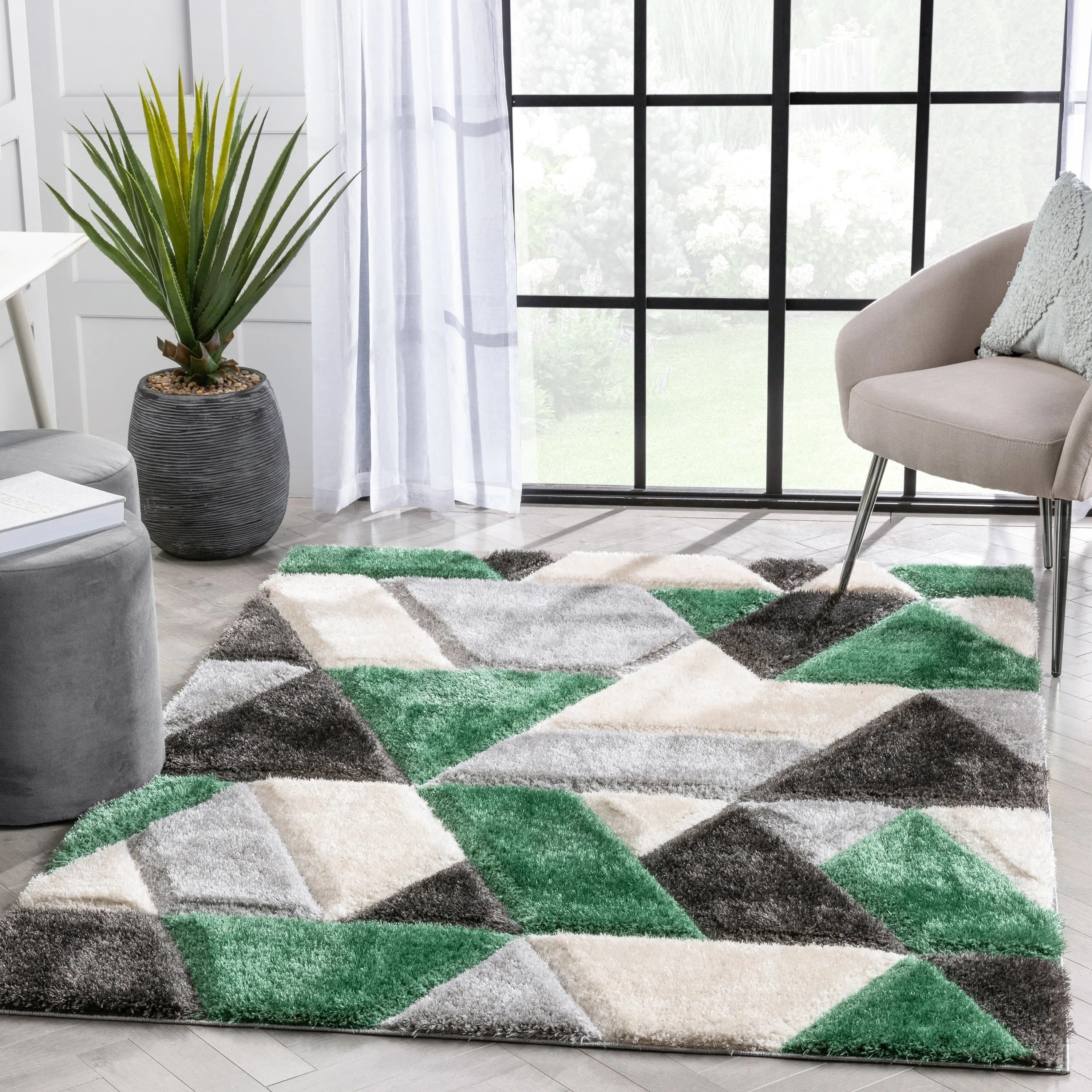 Well Woven San Francisco Holland Geometric Modern Carved Shag Area Rug