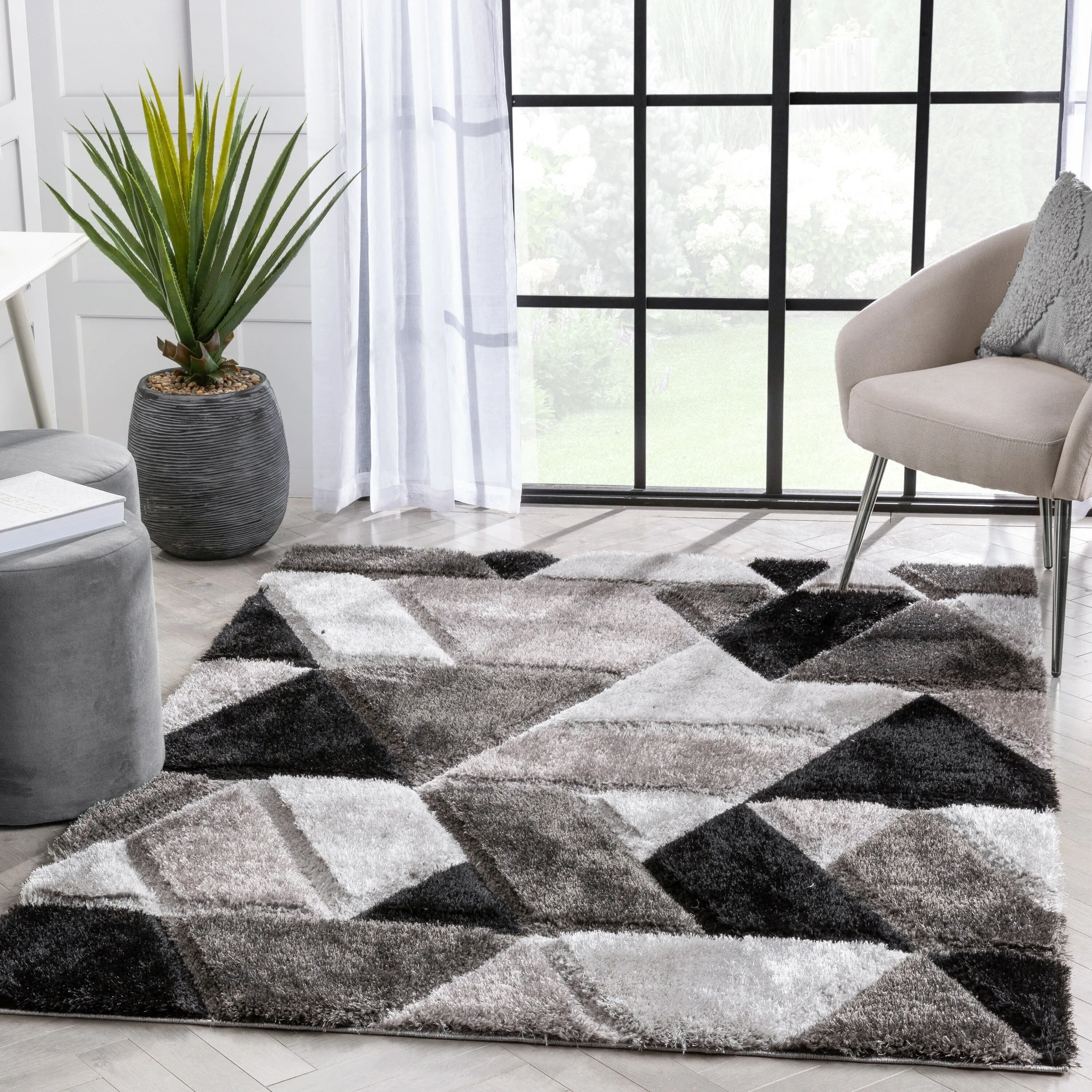 Well Woven San Francisco Holland Geometric Modern Carved Shag Area Rug