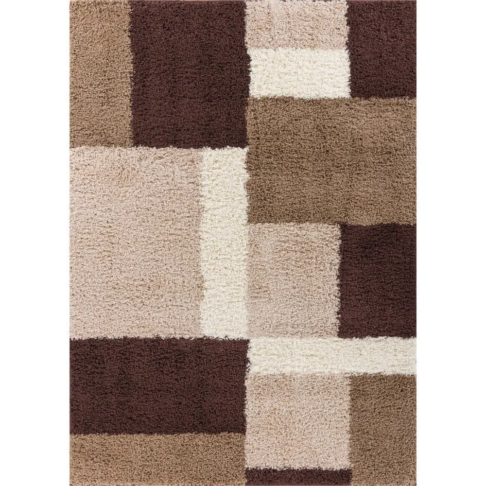 Well Woven Shag Plush Beige/ Brown Geometric Runner Rug - 2'3 x 7'3