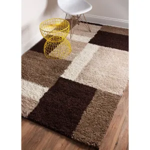 Well Woven Shag Plush Beige/ Brown Geometric Runner Rug - 2'3 x 7'3