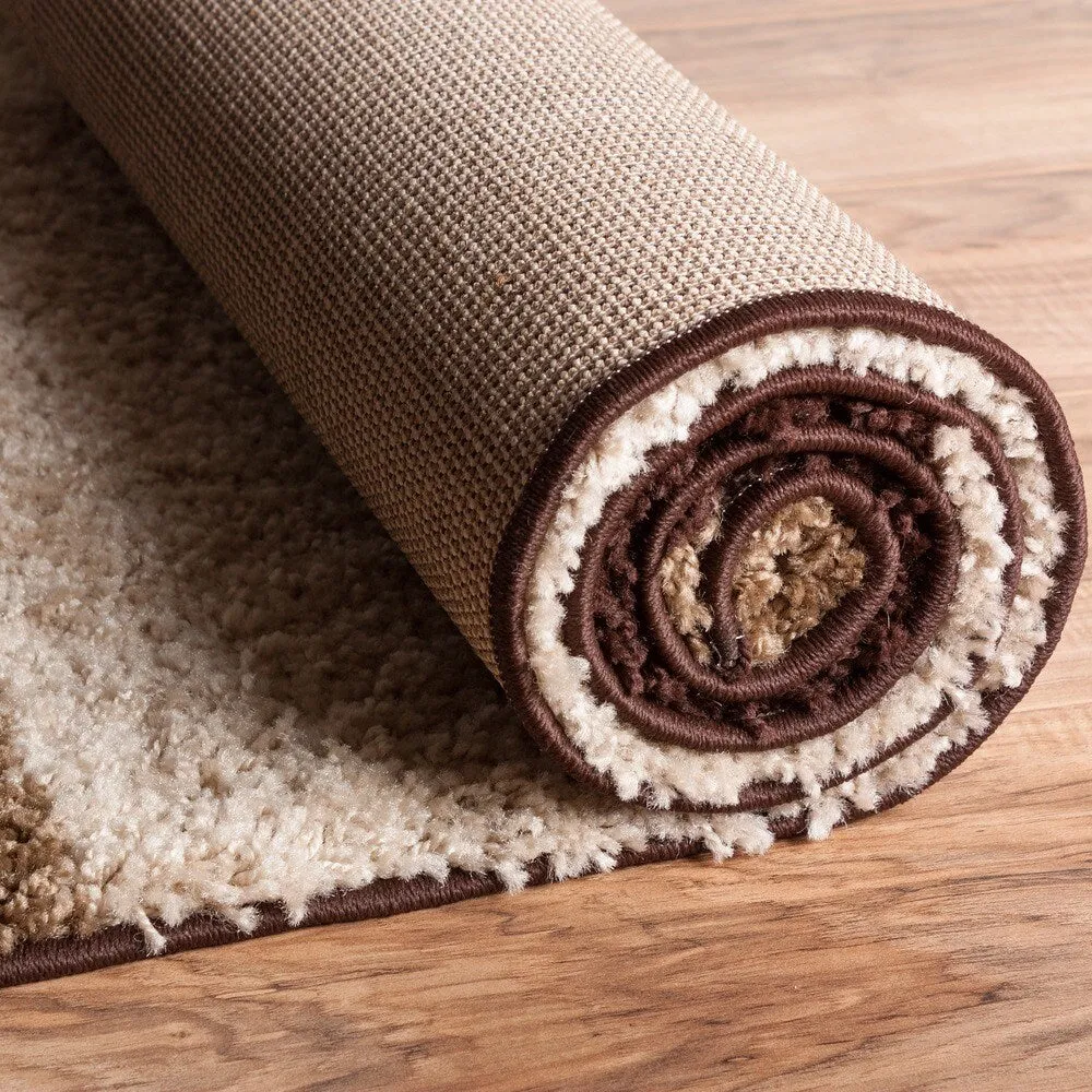 Well Woven Shag Plush Beige/ Brown Geometric Runner Rug - 2'3 x 7'3