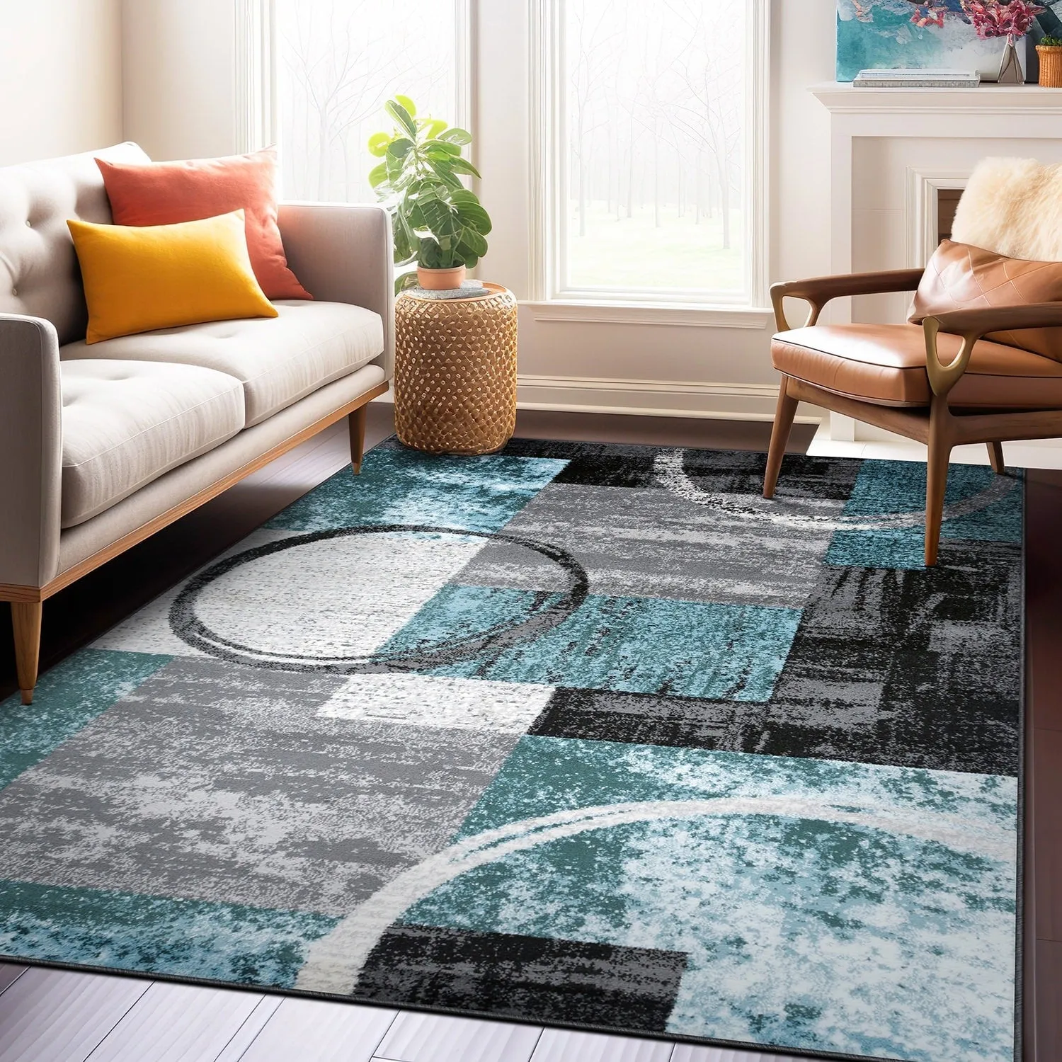 World Rug Gallery Abstract Polypropylene Machine-Made Circle Area Rug