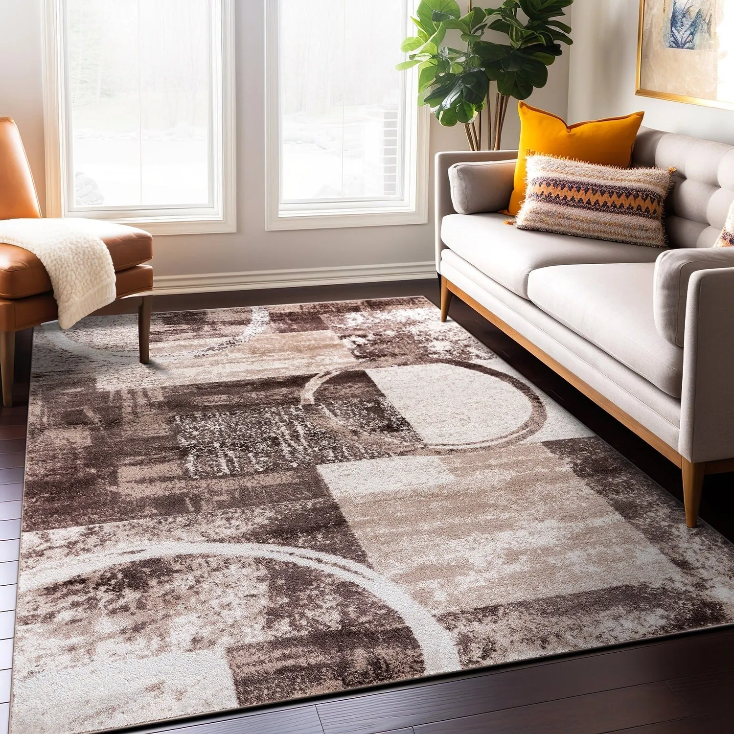 World Rug Gallery Abstract Polypropylene Machine-Made Circle Area Rug
