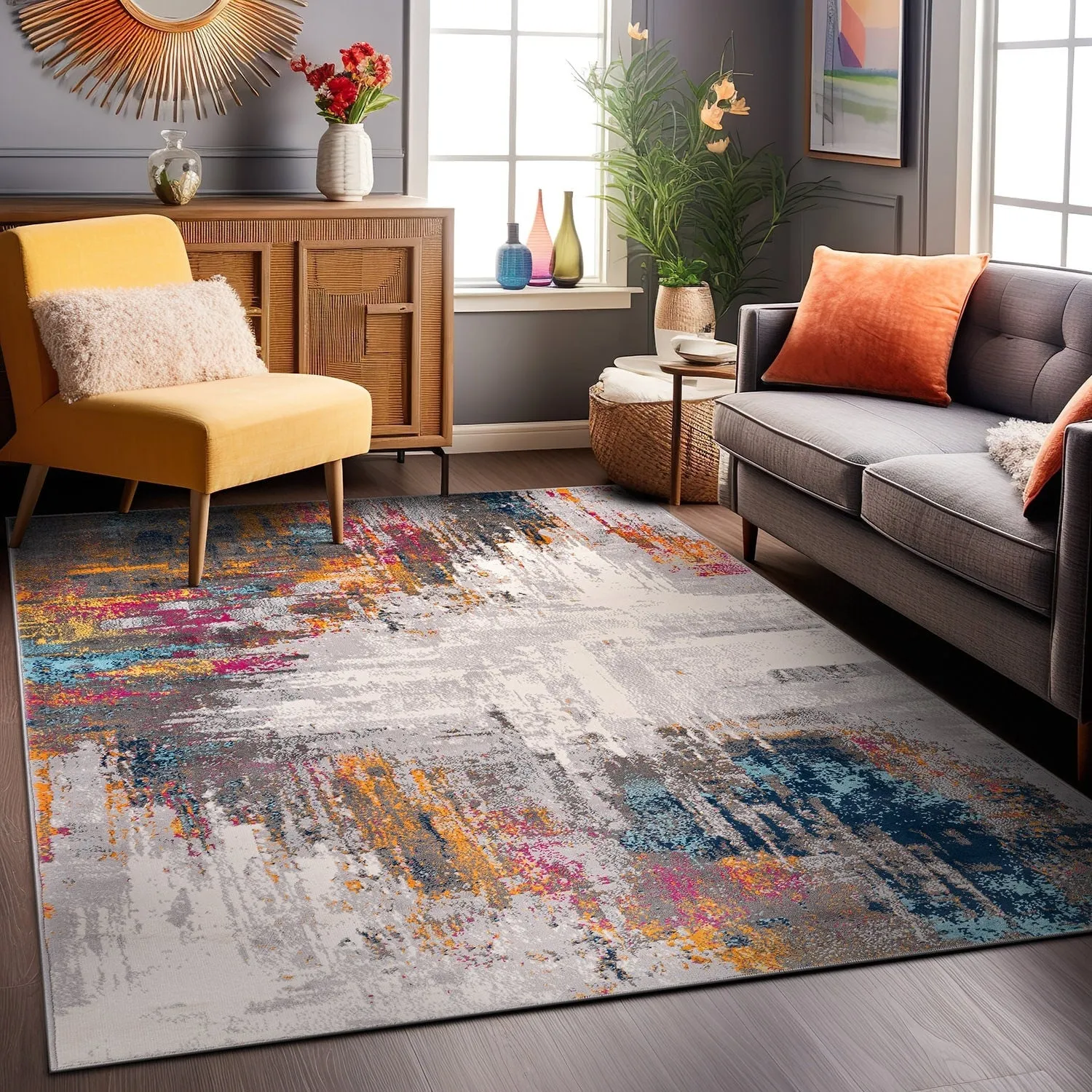 World Rug Gallery Bari Contemporary Abstract Art Area Rug