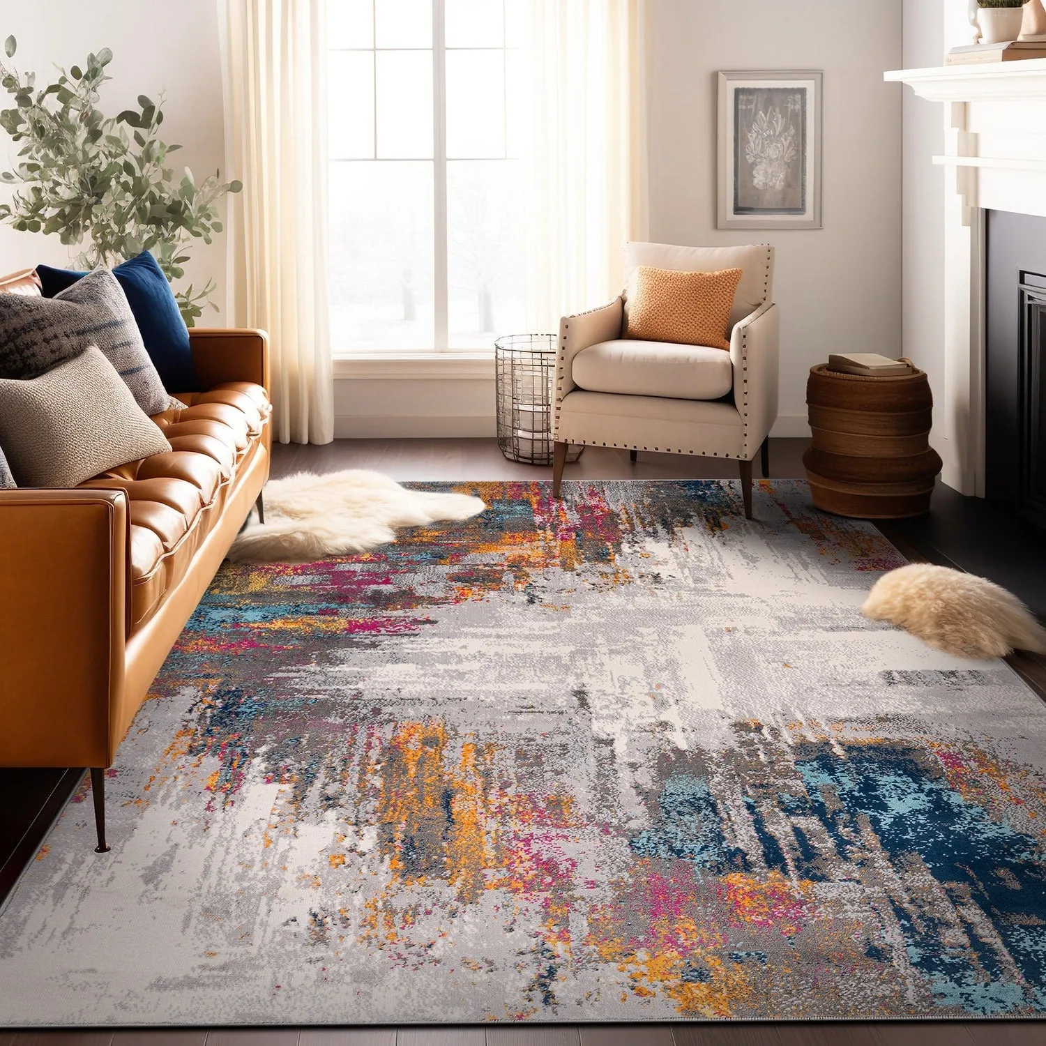 World Rug Gallery Bari Contemporary Abstract Art Area Rug