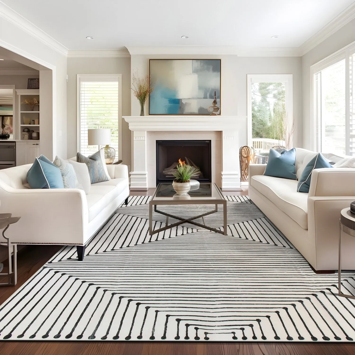 World Rug Gallery Bohemian Stripes Washable Non Slip Area Rug