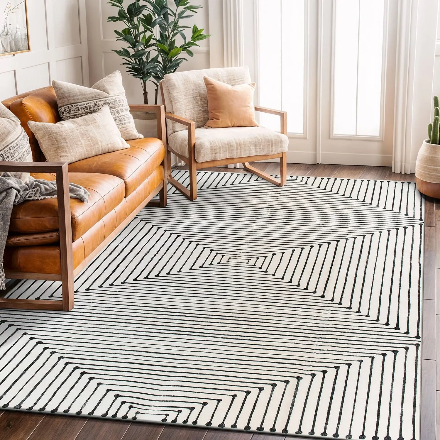 World Rug Gallery Bohemian Stripes Washable Non Slip Area Rug