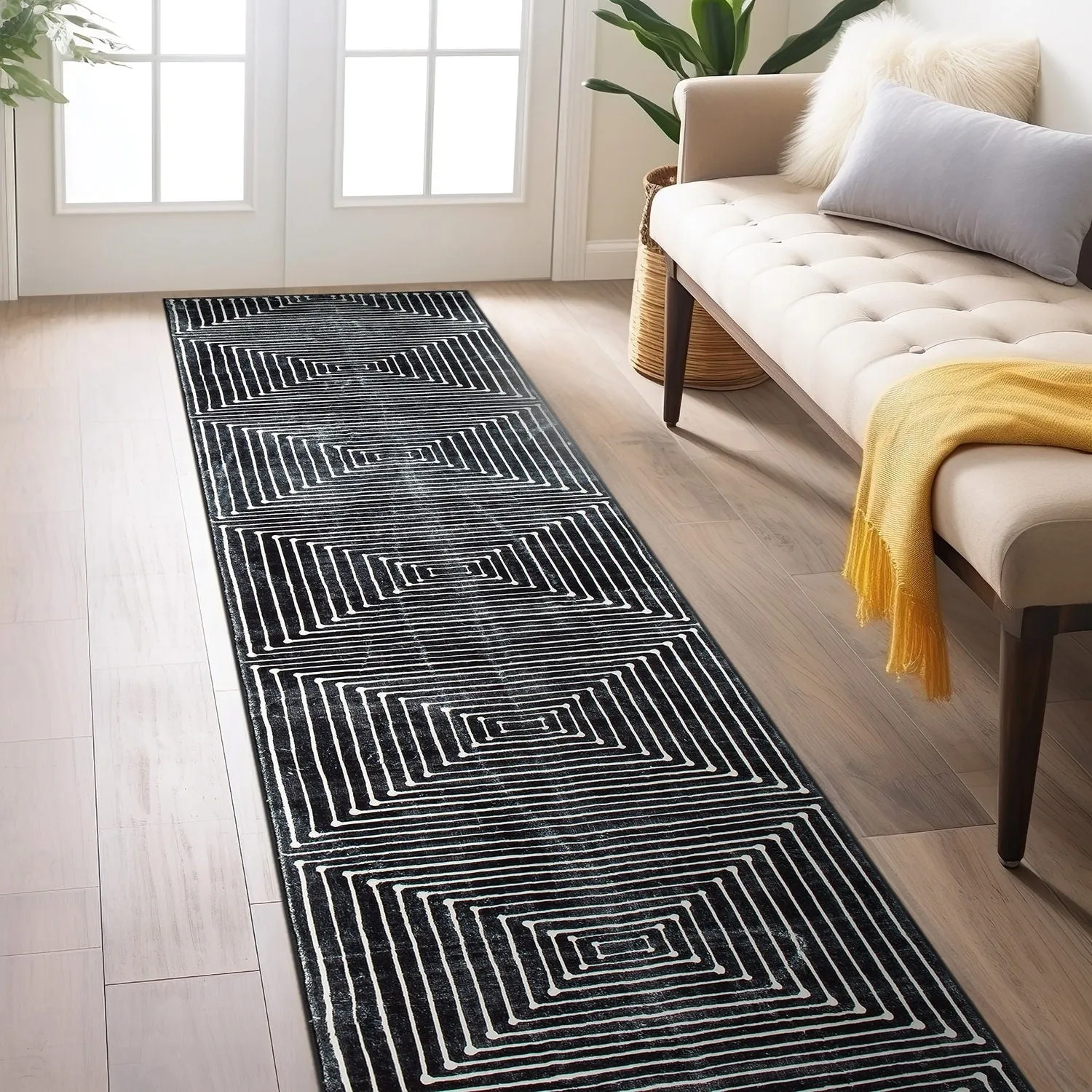 World Rug Gallery Bohemian Stripes Washable Non Slip Area Rug