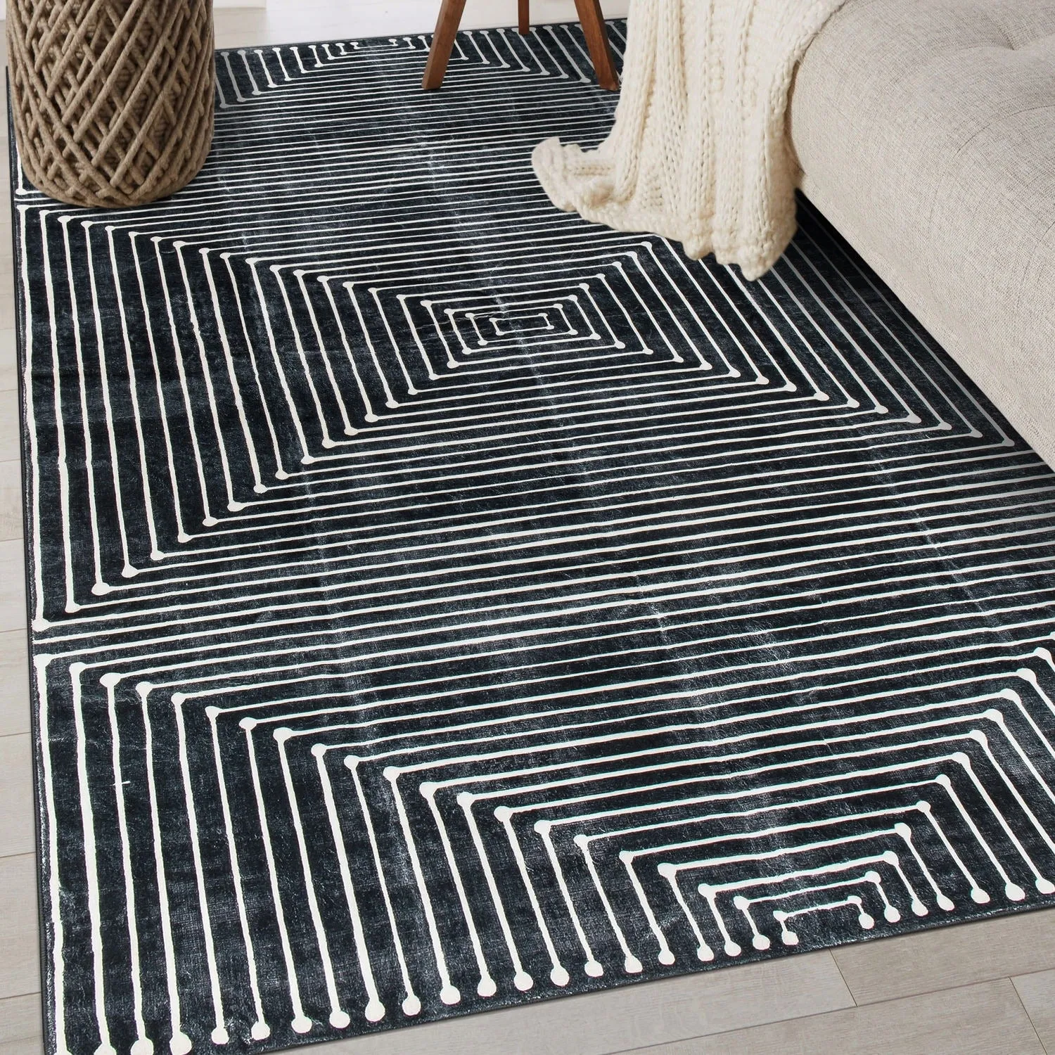 World Rug Gallery Bohemian Stripes Washable Non Slip Area Rug