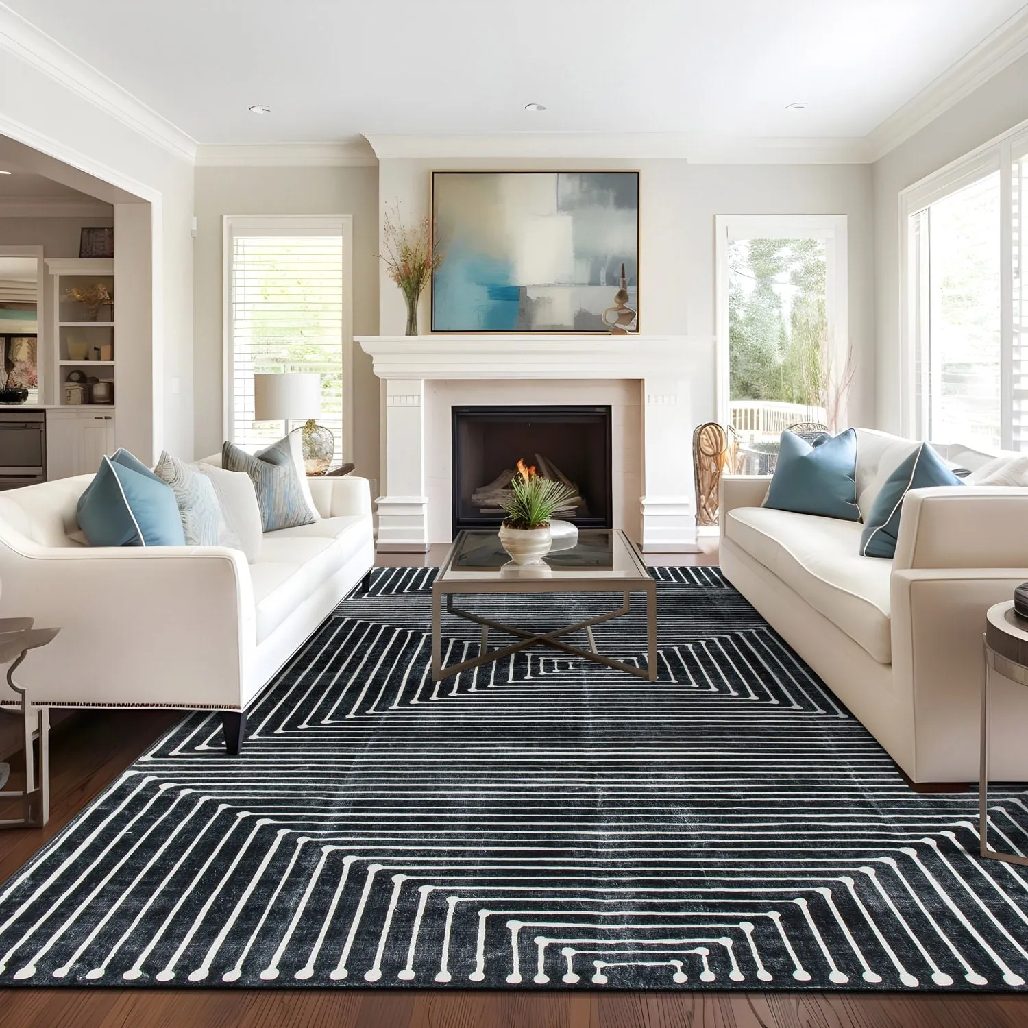 World Rug Gallery Bohemian Stripes Washable Non Slip Area Rug