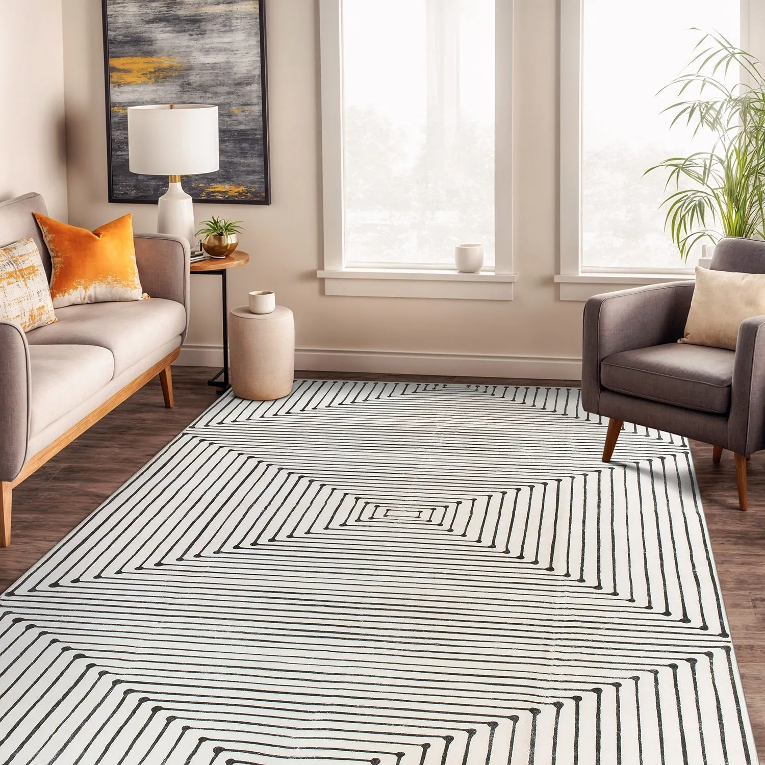World Rug Gallery Bohemian Stripes Washable Non Slip Area Rug