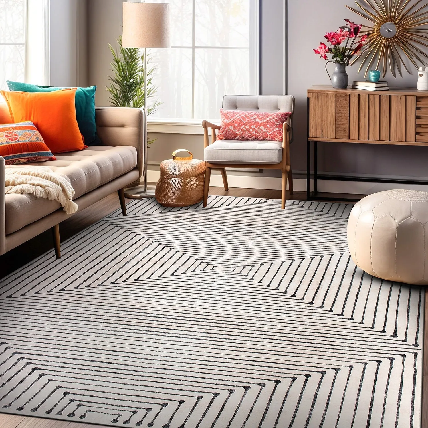 World Rug Gallery Bohemian Stripes Washable Non Slip Area Rug