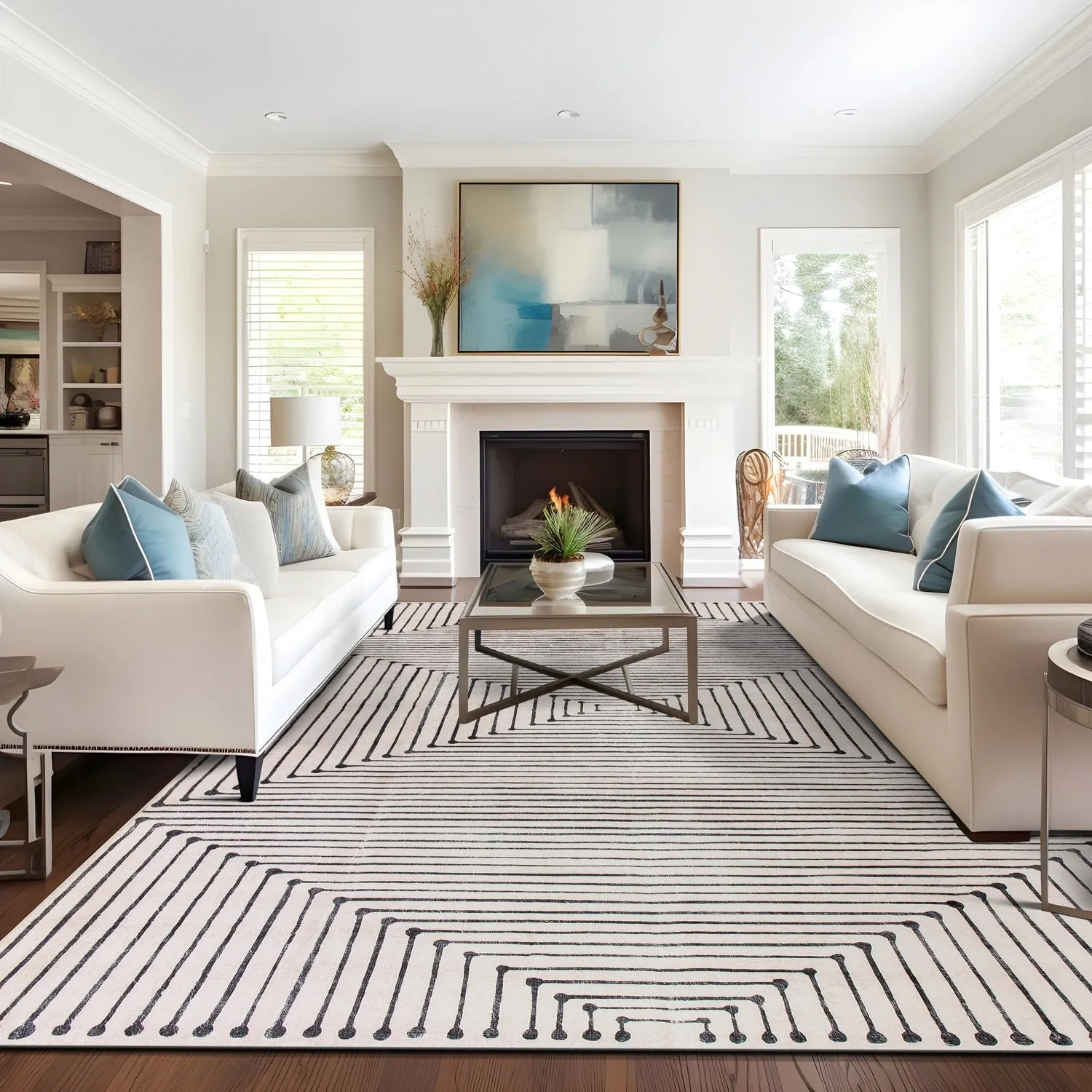 World Rug Gallery Bohemian Stripes Washable Non Slip Area Rug