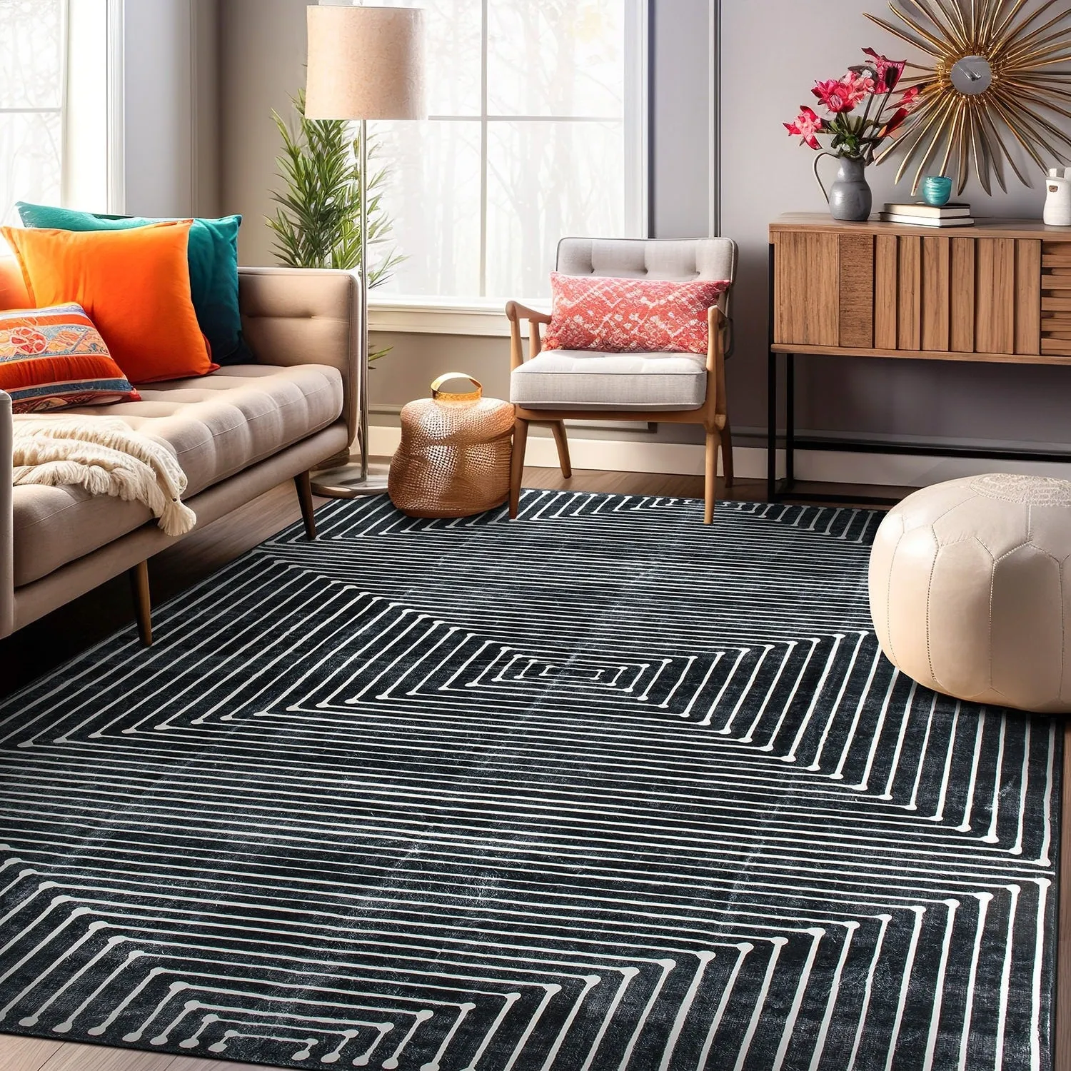 World Rug Gallery Bohemian Stripes Washable Non Slip Area Rug