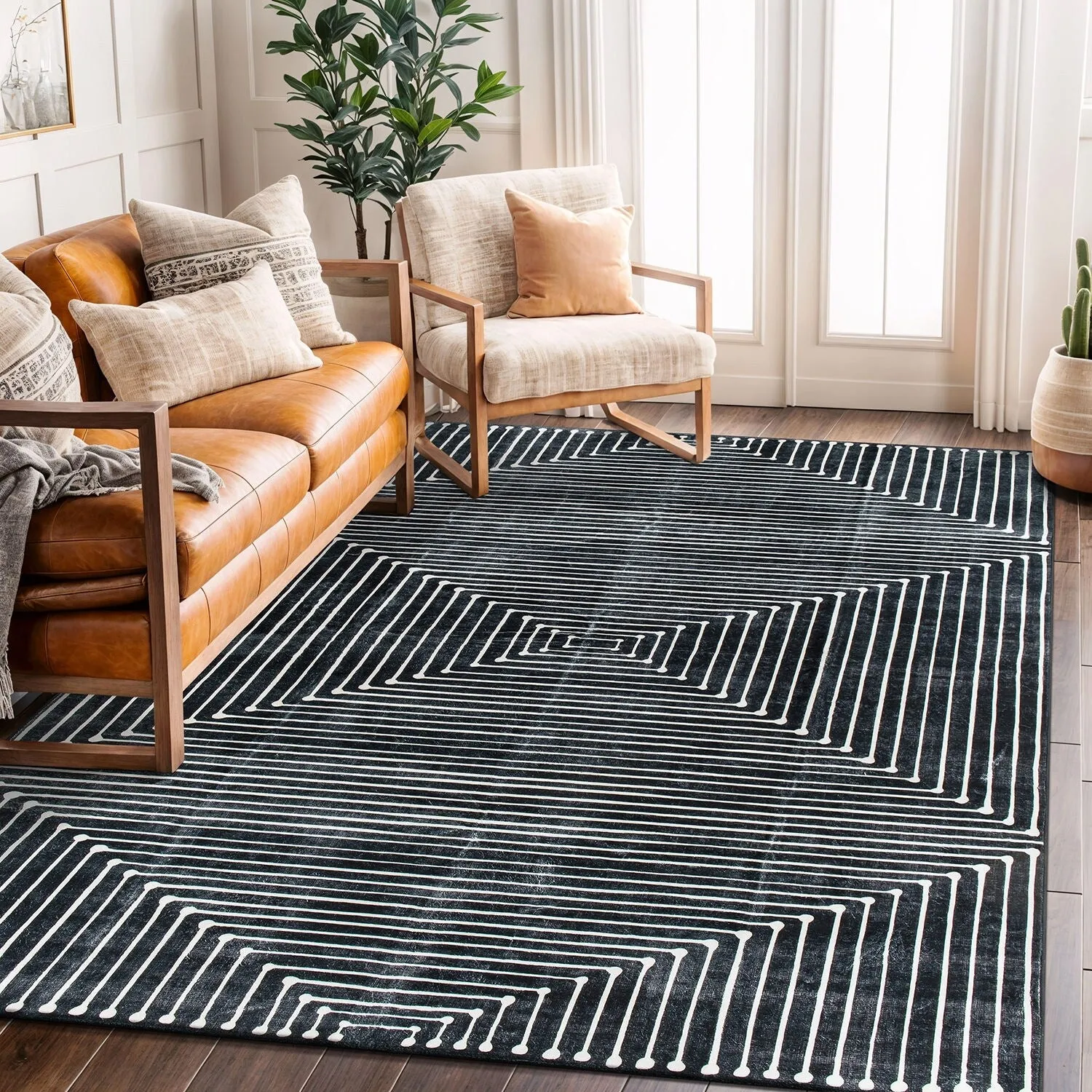 World Rug Gallery Bohemian Stripes Washable Non Slip Area Rug