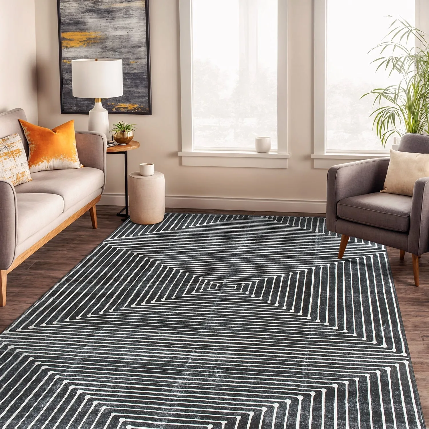 World Rug Gallery Bohemian Stripes Washable Non Slip Area Rug