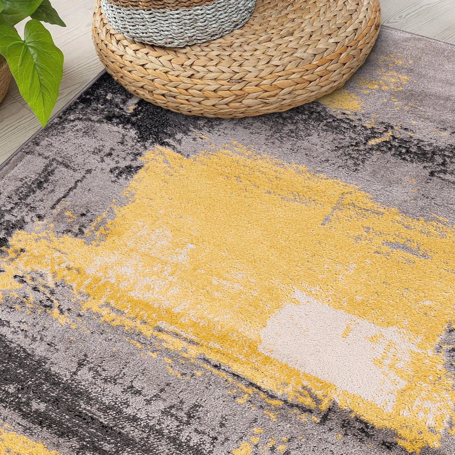 World Rug Gallery Contemporary Abstract Watercolor Yellow Area Rug
