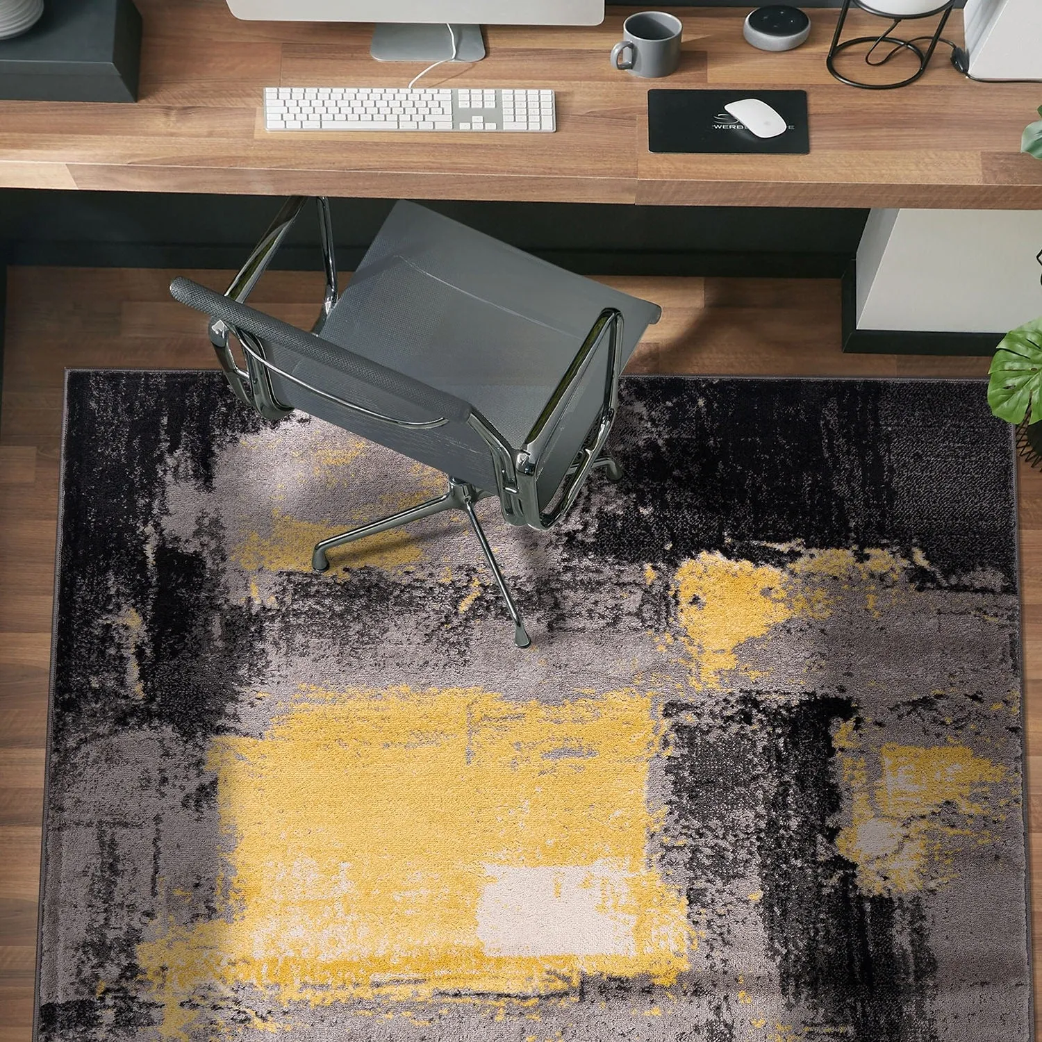 World Rug Gallery Contemporary Abstract Watercolor Yellow Area Rug