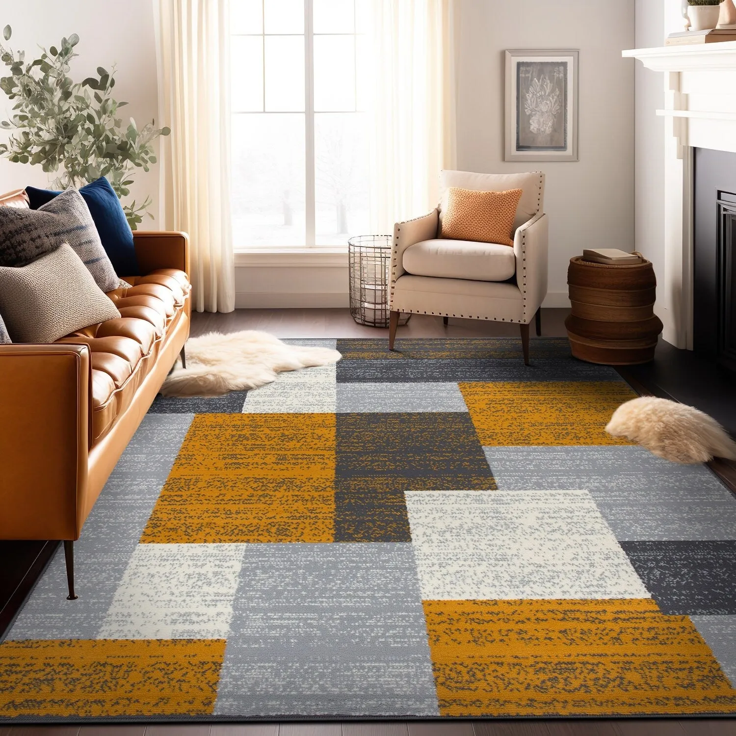 World Rug Gallery Contemporary Distressed Boxes Area Rug